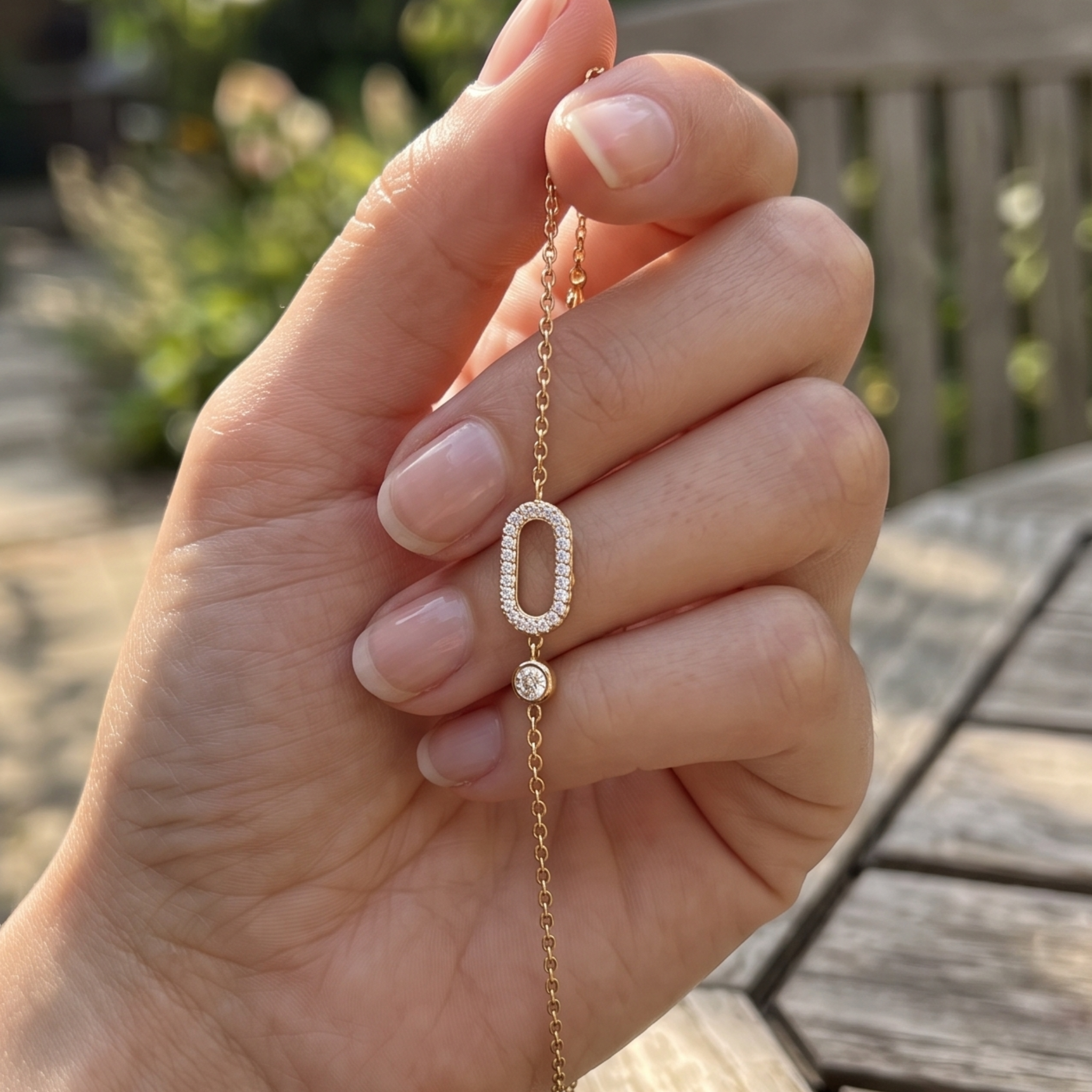 Kiashaa Jewellery round diamond open-link bracelet in polished yellow gold.