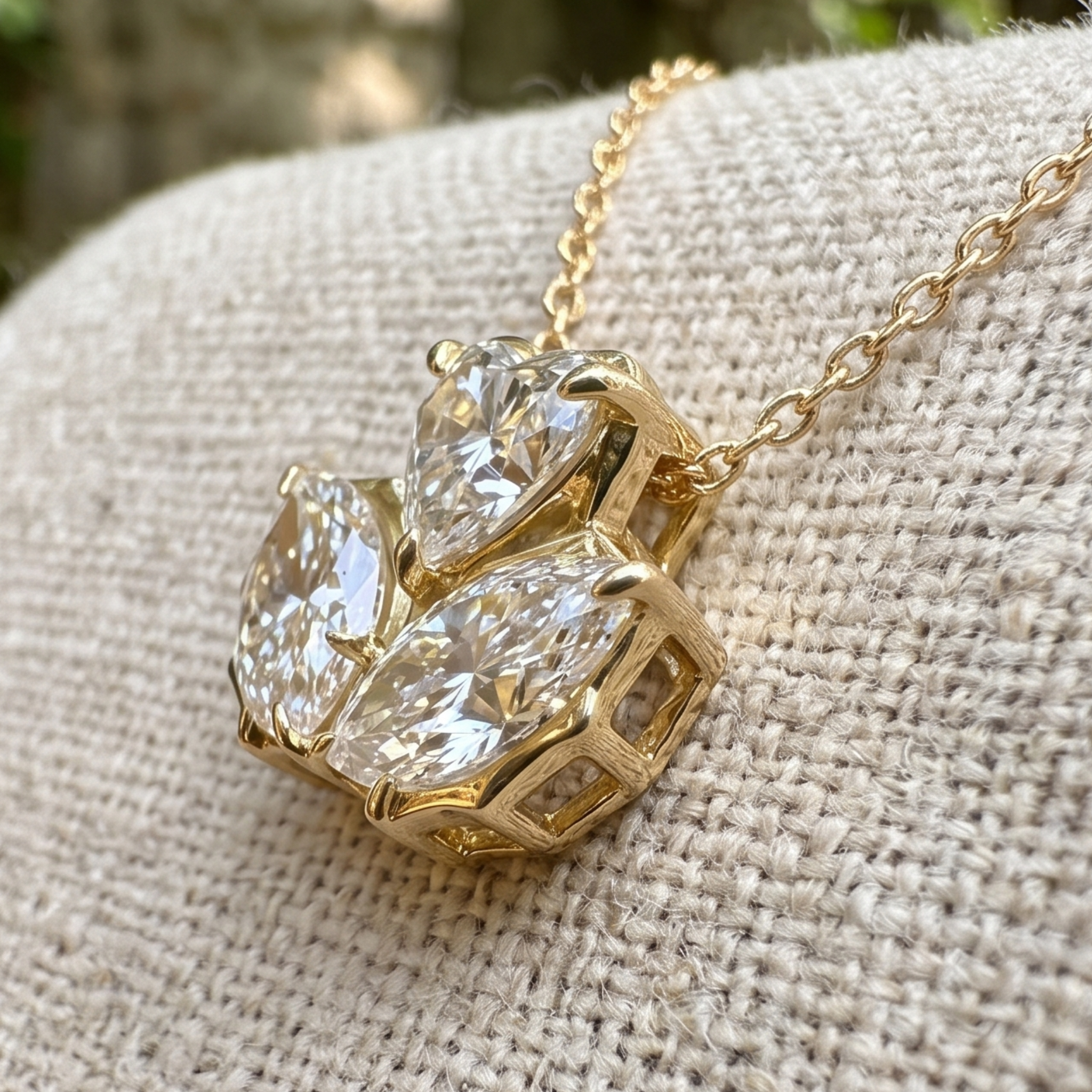 Trinity Bloom 1.92 CTW Heart, Oval & Marquise Diamond Necklace in 9K, 14K & 18K Gold