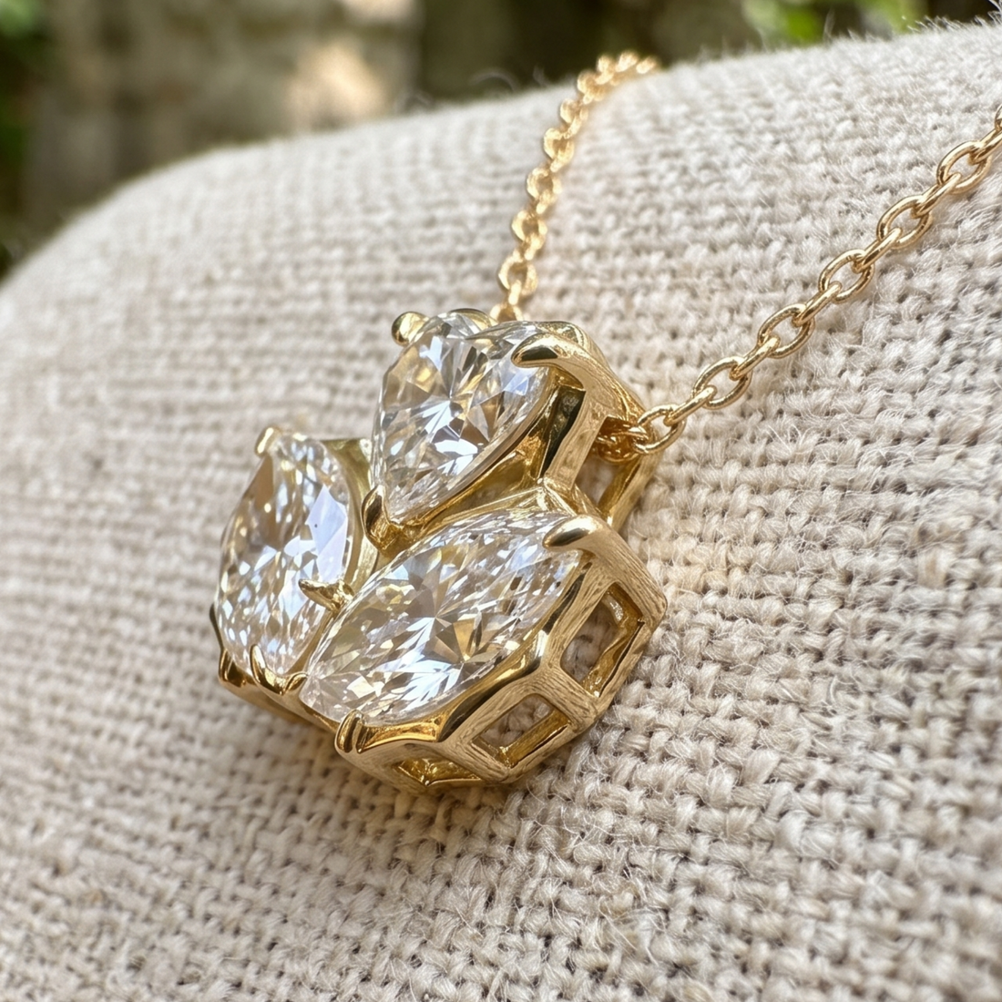 Trinity Bloom 1.92 CTW Heart, Oval & Marquise Diamond Necklace in 9K, 14K & 18K Gold