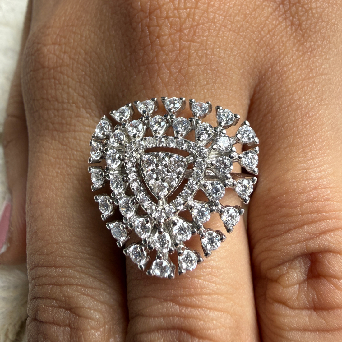 Heart-shaped lab-grown diamond statement ring in white gold by Kiashaa Jewellery.