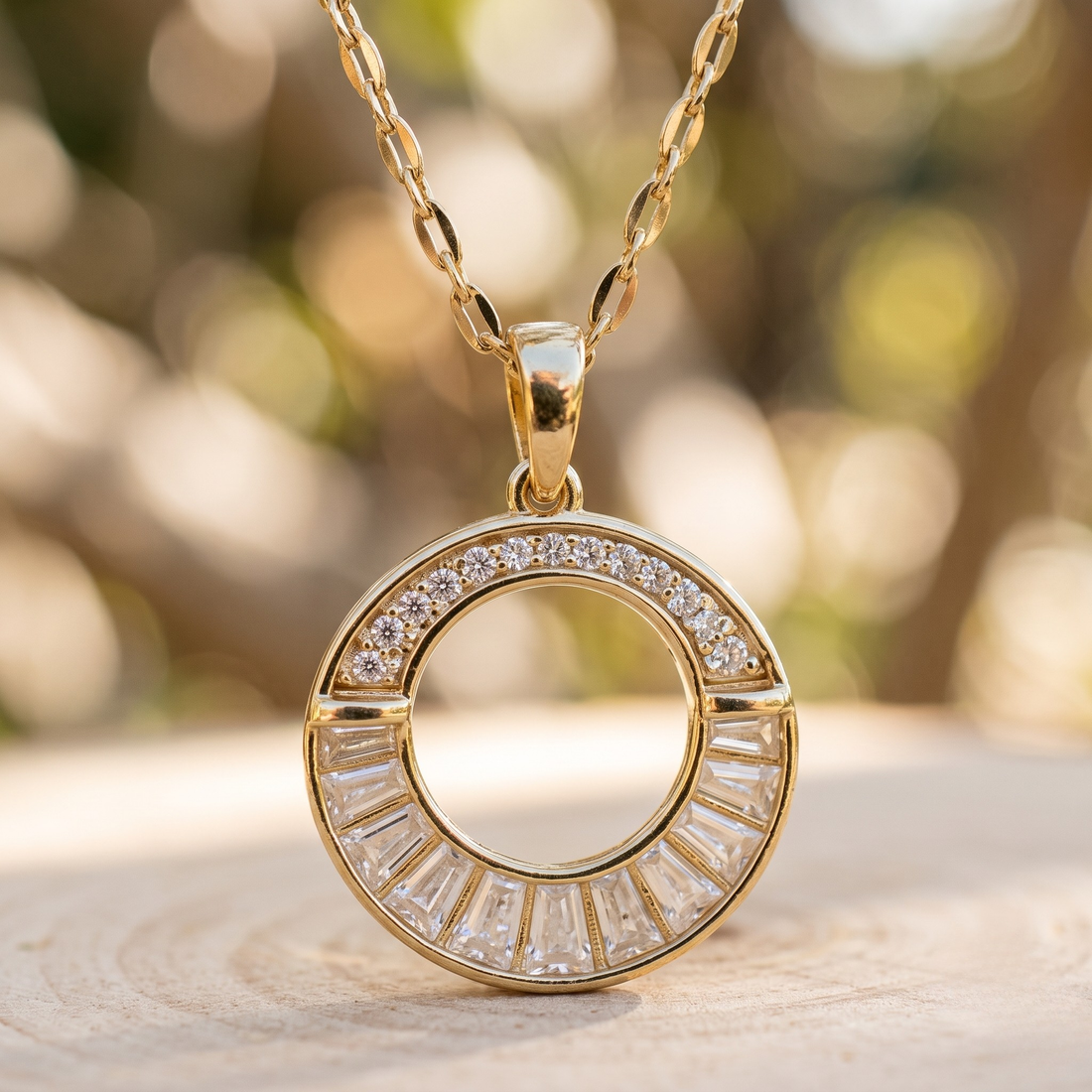 Eternal Halo 1.24 CTW Round & Baguette Diamond Circle Pendant Necklace
