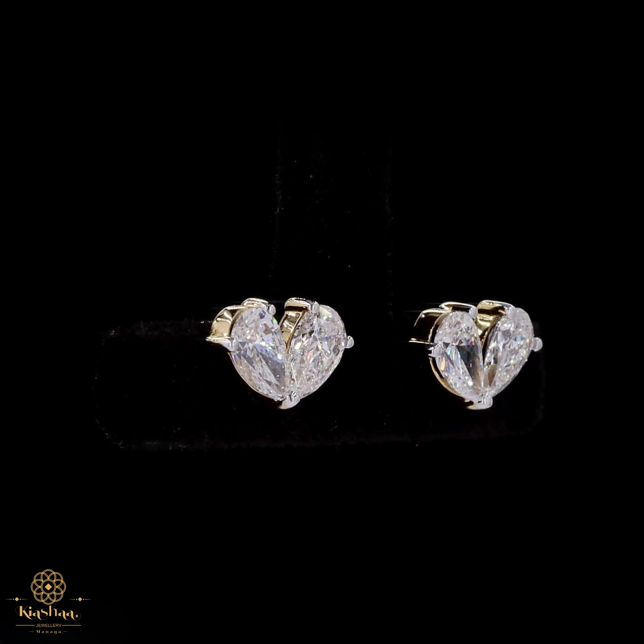 Double Pear Diamond Heart Stud Earrings in 9K, 14K & 18K Gold