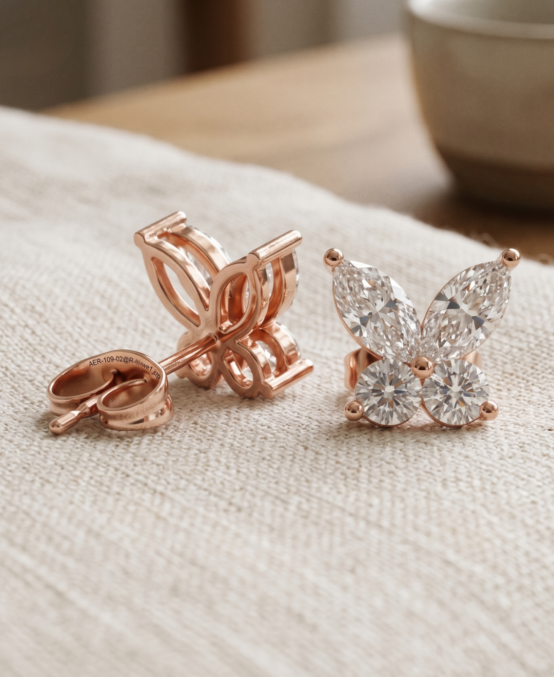 Fine butterfly-inspired lab-grown diamond earrings available in White, Yellow and Rose Gold