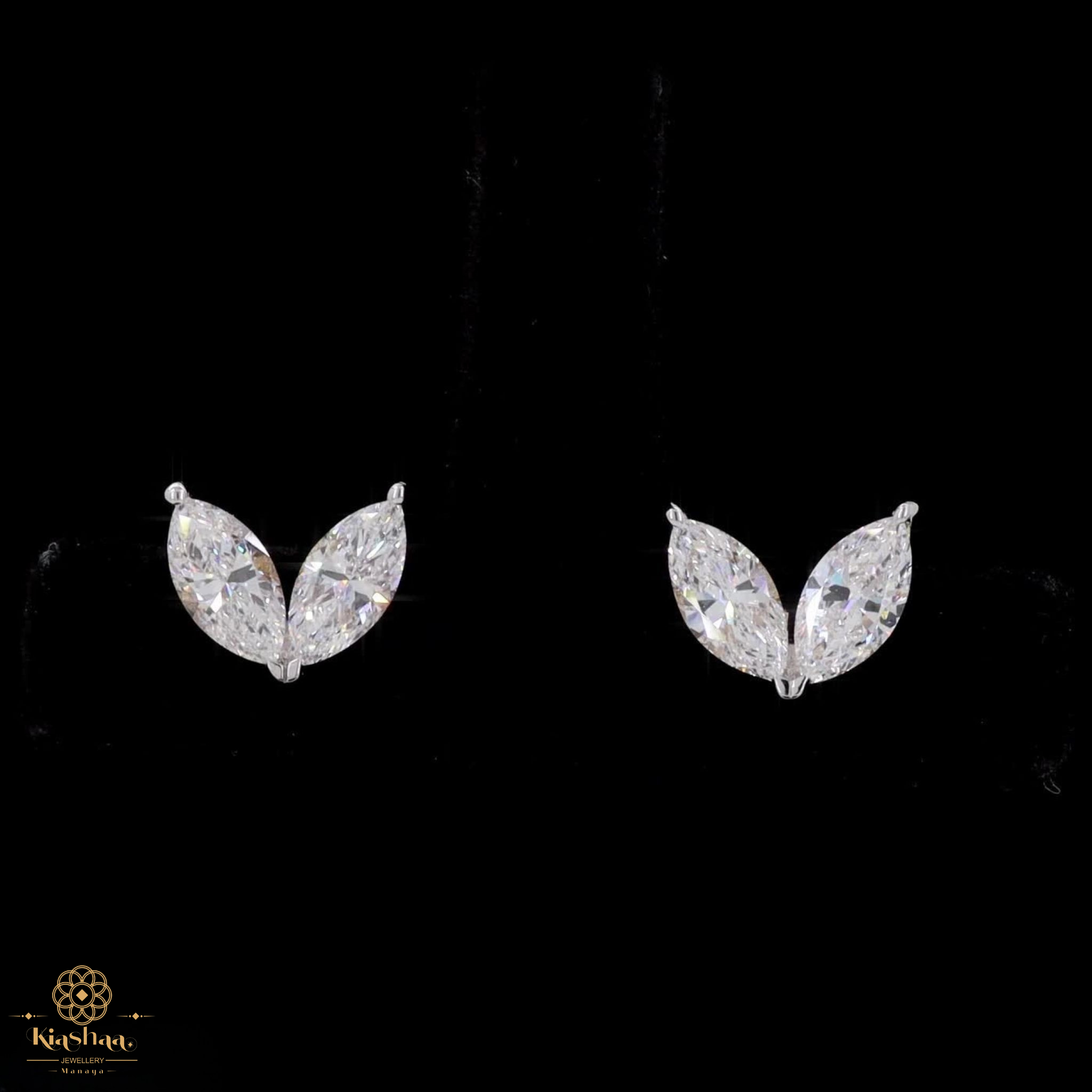 Double Marquise Diamond Leaf Stud Earrings in 9K, 14K & 18K Gold
