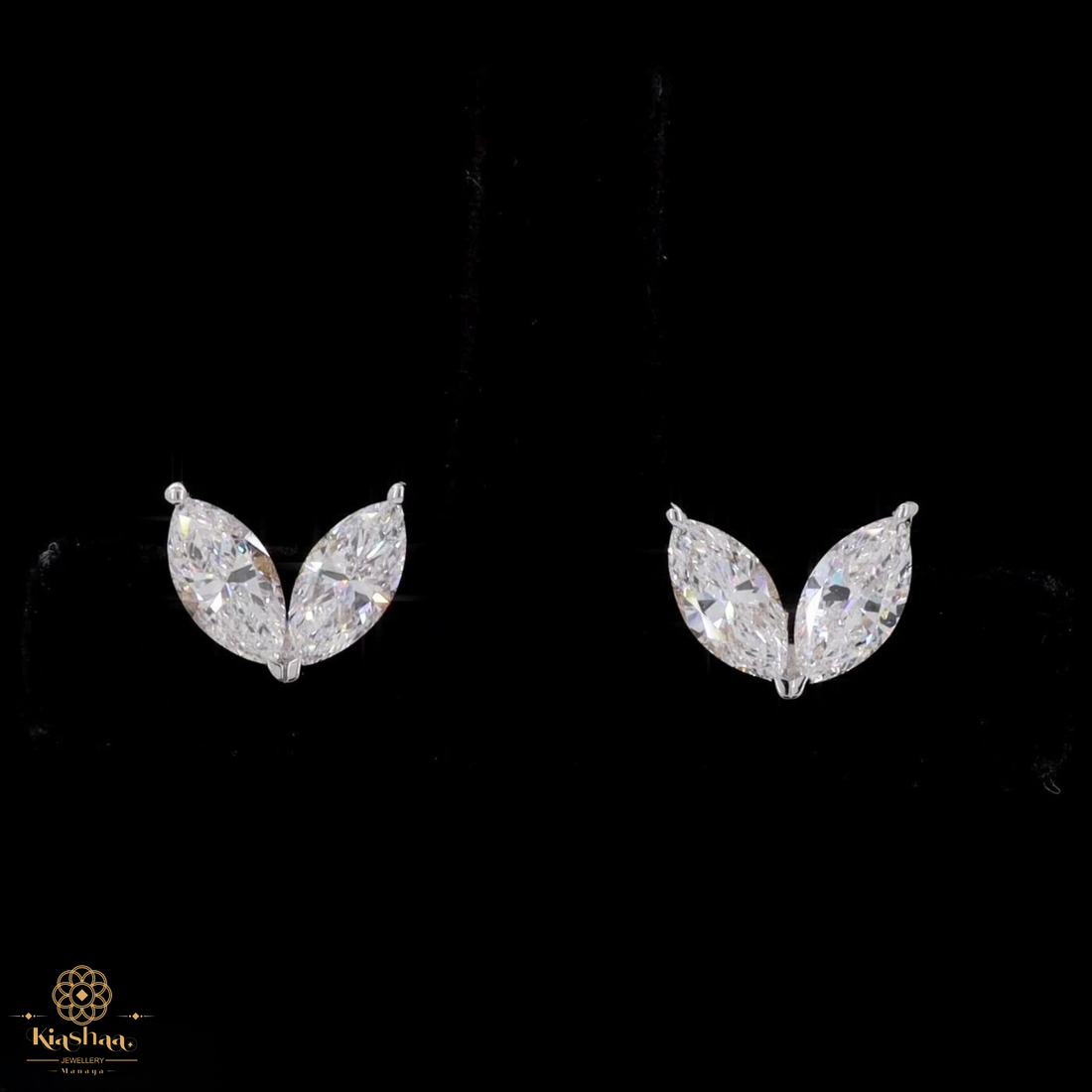 Double Marquise Diamond Leaf Stud Earrings in 9K, 14K & 18K Gold