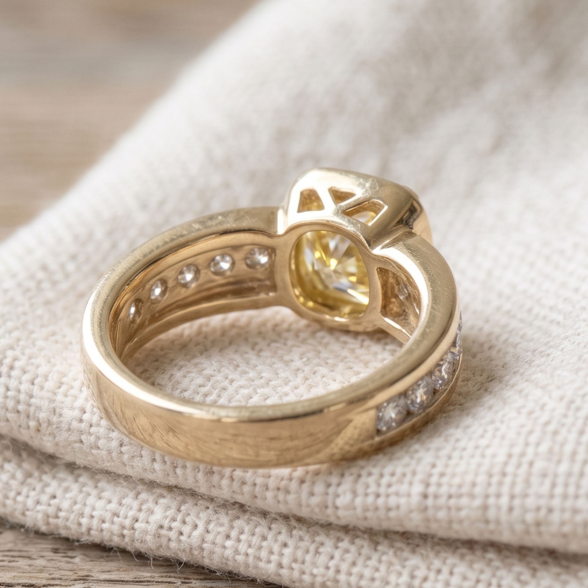 Golden Majesty 3.20 CTW Cushion Yellow Gemstone & Round Diamond Ring