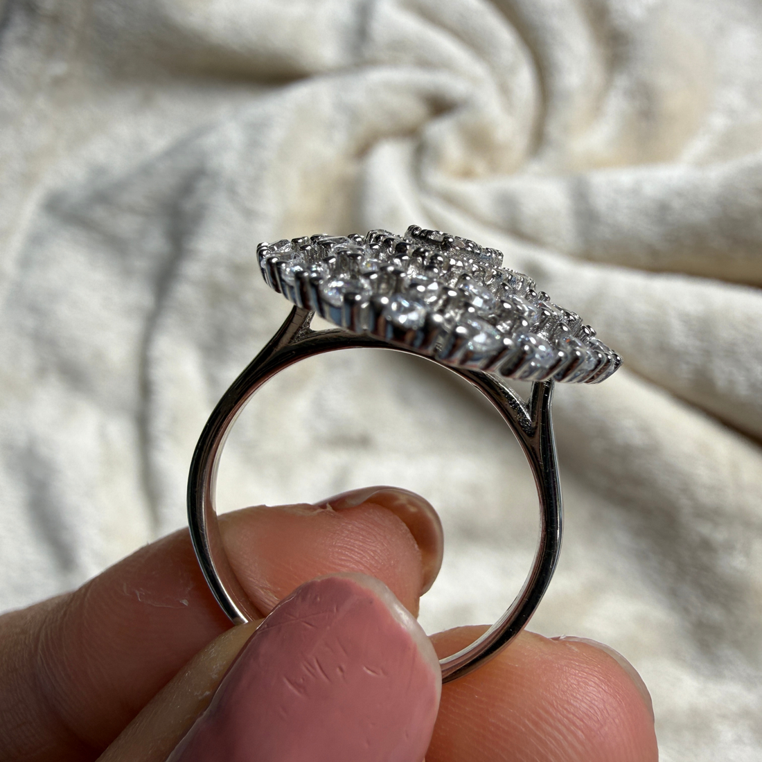 Heart-shaped lab-grown diamond statement ring in white gold by Kiashaa Jewellery.