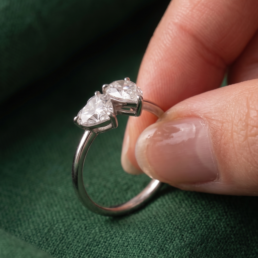 Romantic heart and pear diamond asymmetrical engagement ring