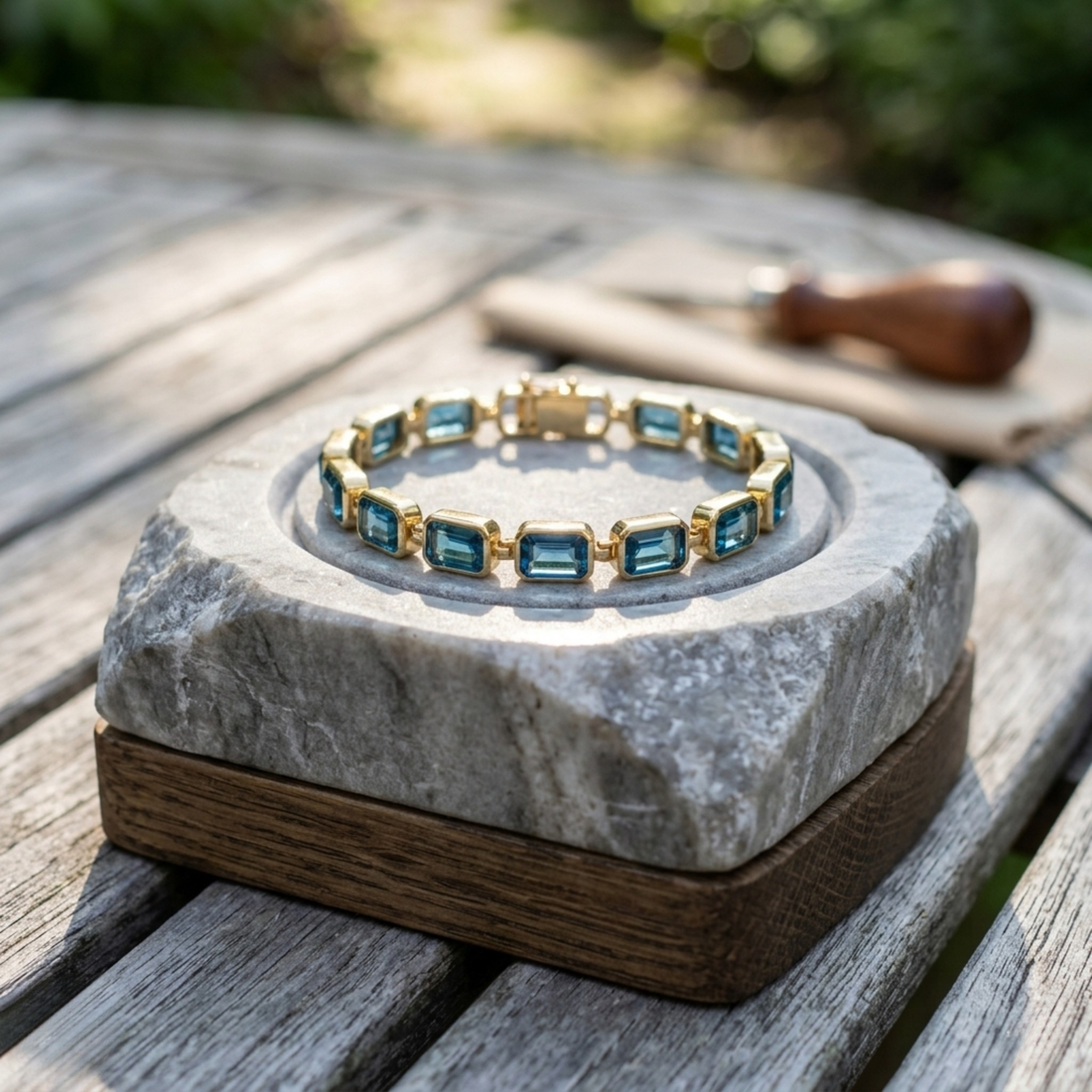 Classic gemstone tennis bracelet available in white, yellow, and rose gold.