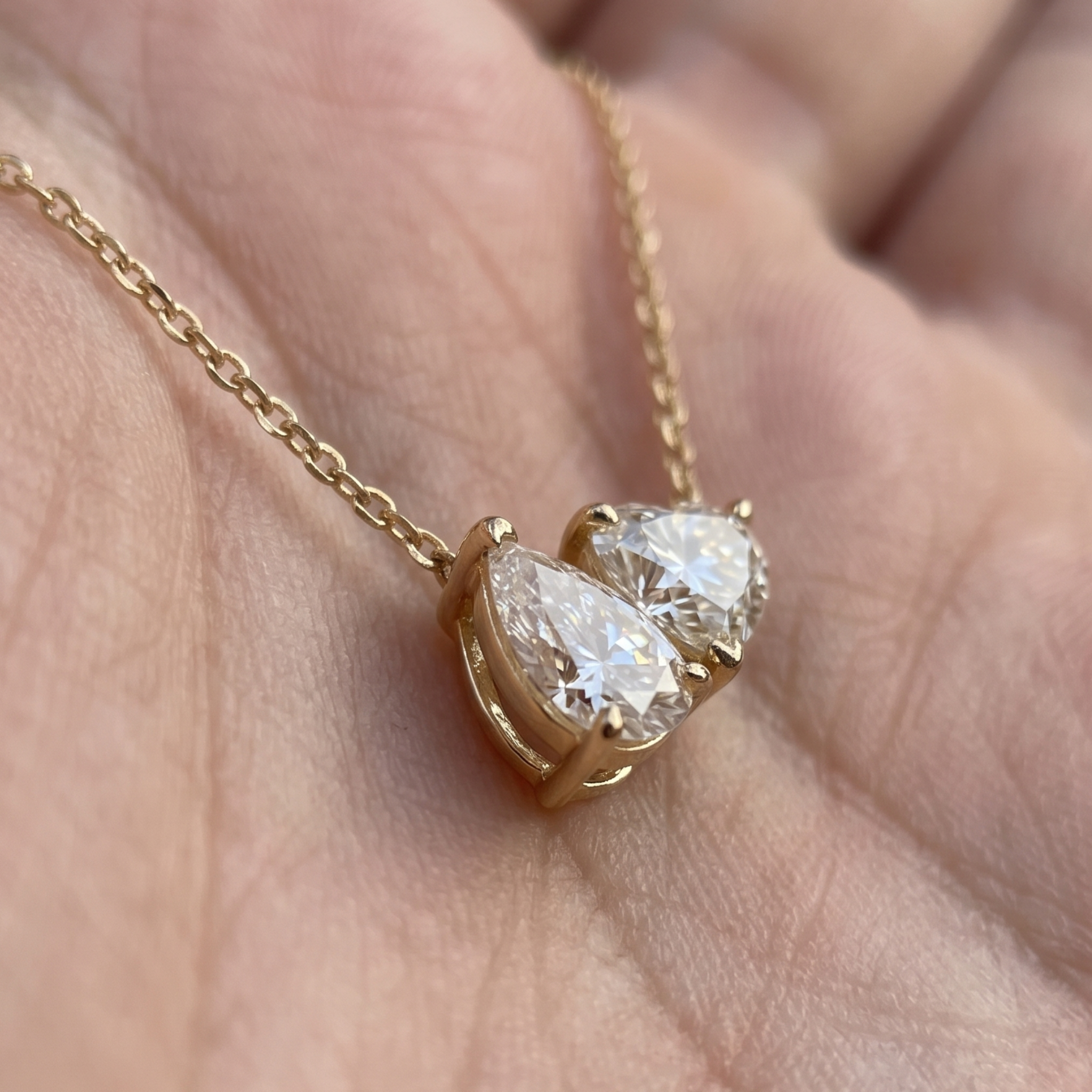 Kiashaa Jewellery 1.45 CTW pear and heart diamond necklace in polished yellow gold.