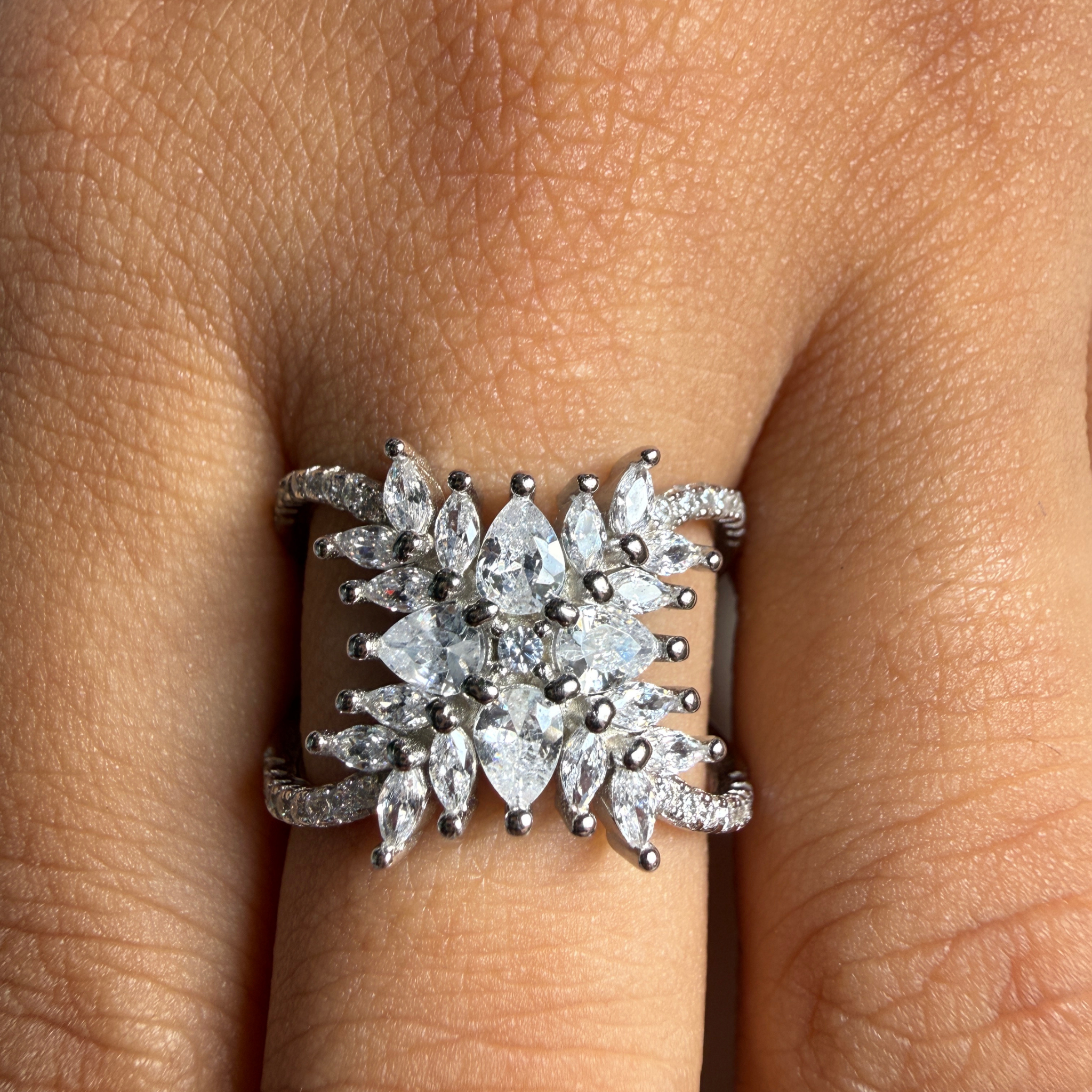 Pear and marquise floral lab-grown diamond statement ring by Kiashaa Jewellery.