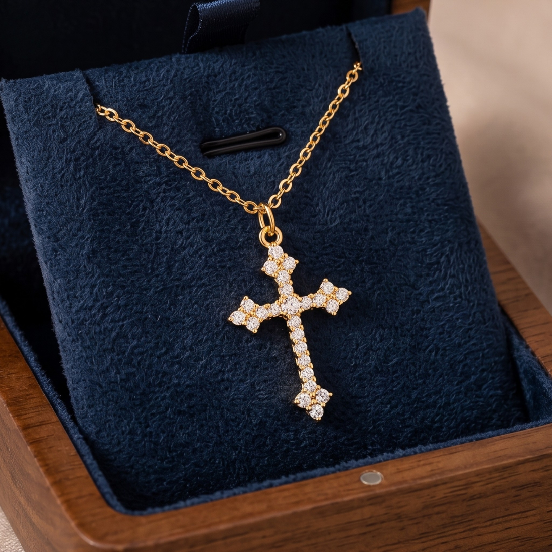 Faith-inspired cross pendant featuring 1.80 mm and 1.60 mm round diamonds.