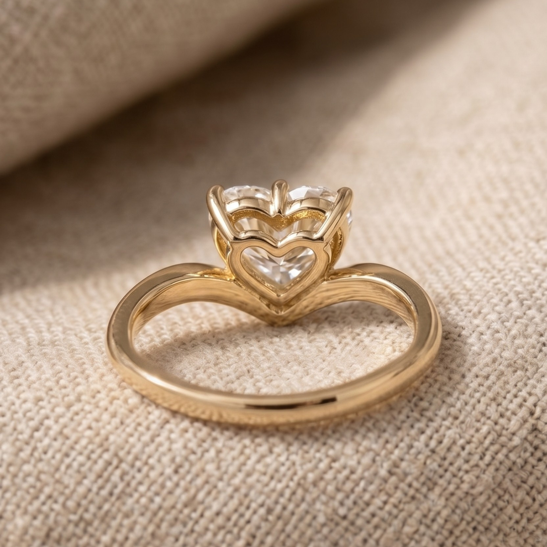 Heart-cut diamond engagement ring with three-prong setting