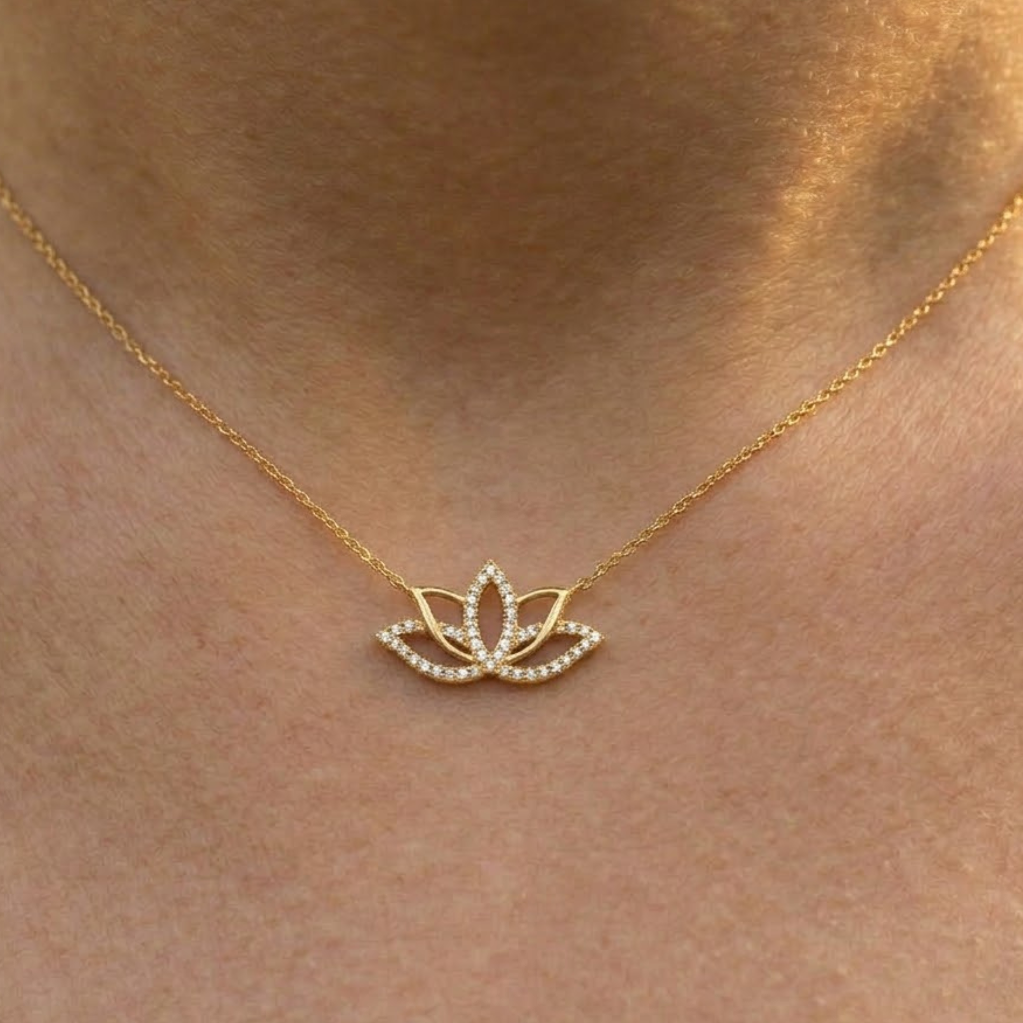 Serene Lotus 0.33 CTW Diamond Flower Necklace in 9K, 14K & 18K Gold