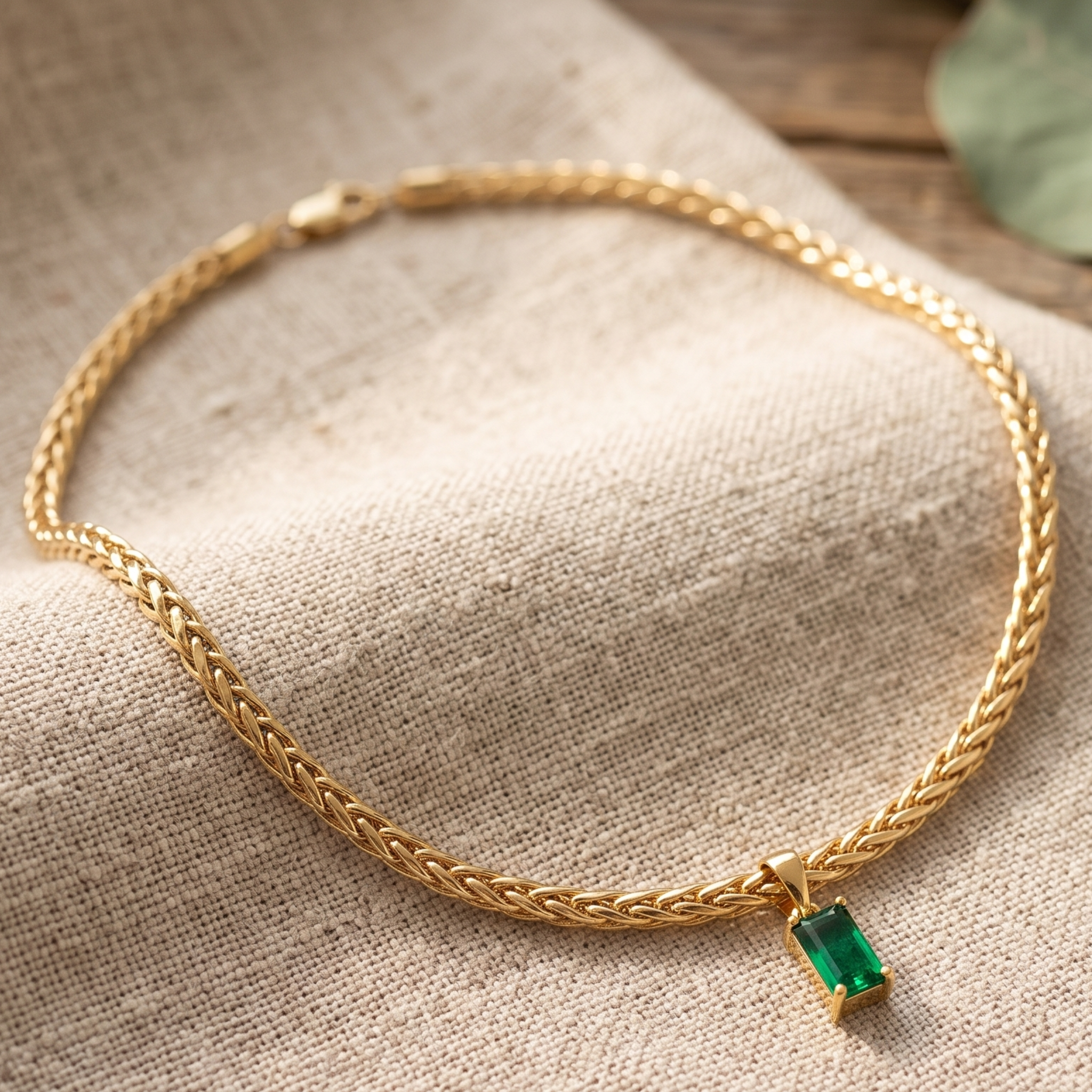 1.98 CT green emerald-cut pendant necklace in polished yellow gold.