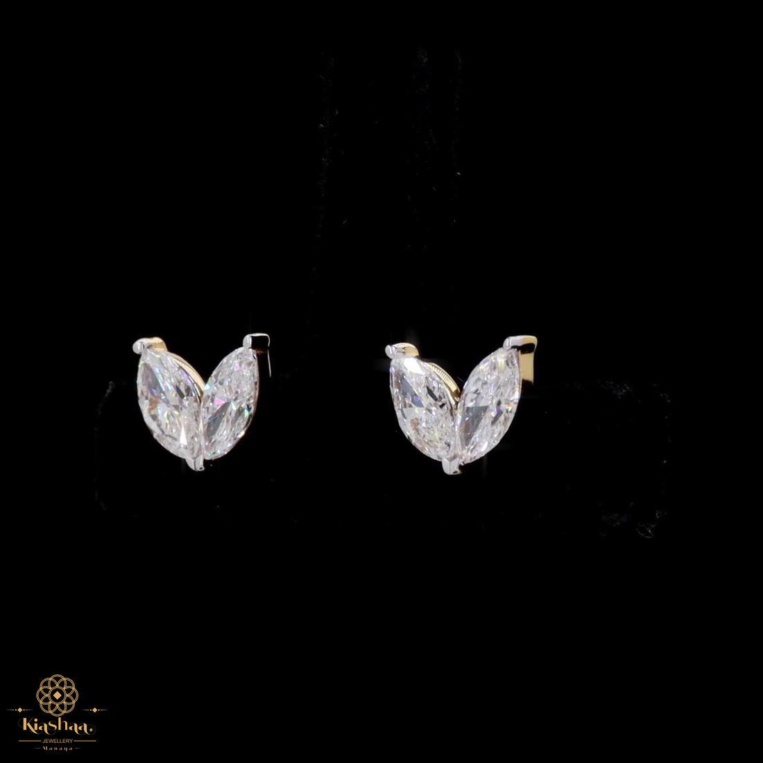 Double Marquise Diamond Leaf Stud Earrings in 9K, 14K & 18K Gold