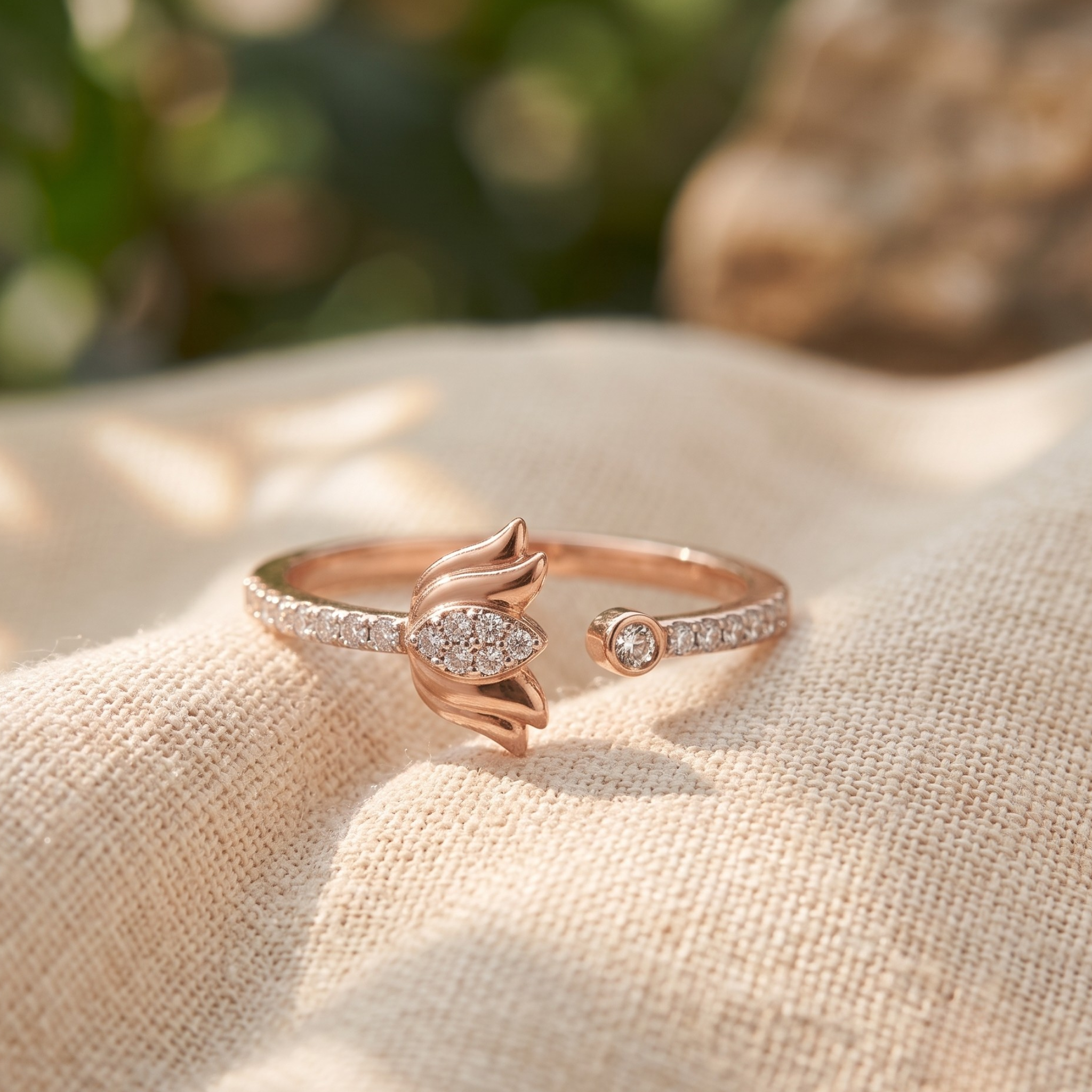 Kiashaa Jewellery 0.68 CTW swan diamond open cuff bracelet in polished rose gold.