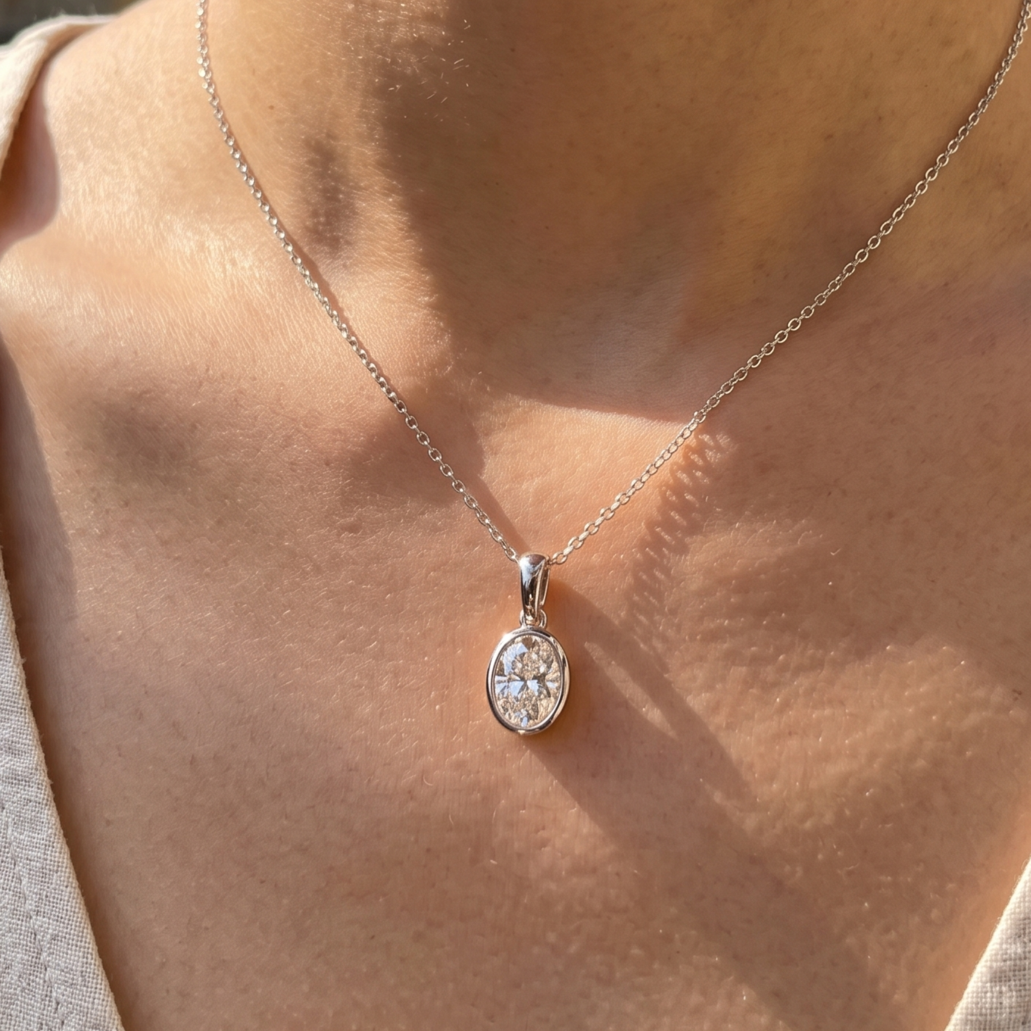 Lumière Oval 3 CT Diamond Bezel Pendant Necklace in 9K, 14K & 18K Gold