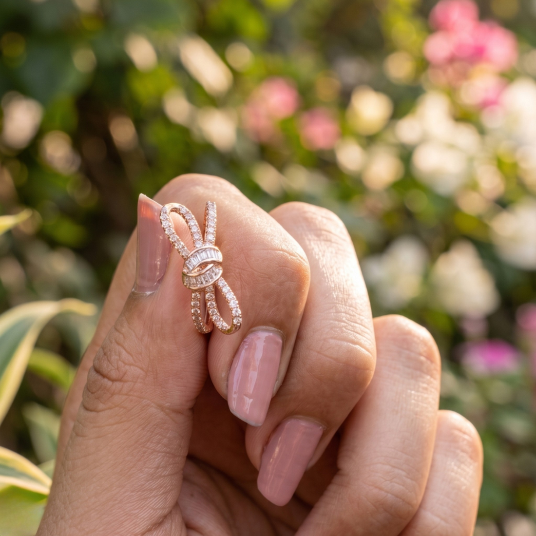 Luxury bow-inspired diamond ring handcrafted in 9K, 14K and 18K gold.
