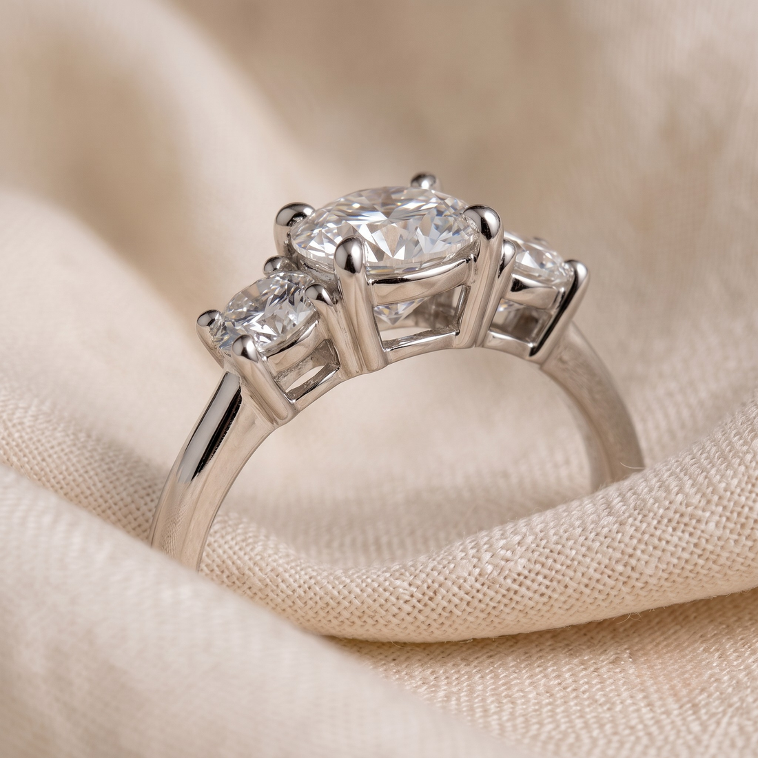 Classic three round diamond engagement ring for women