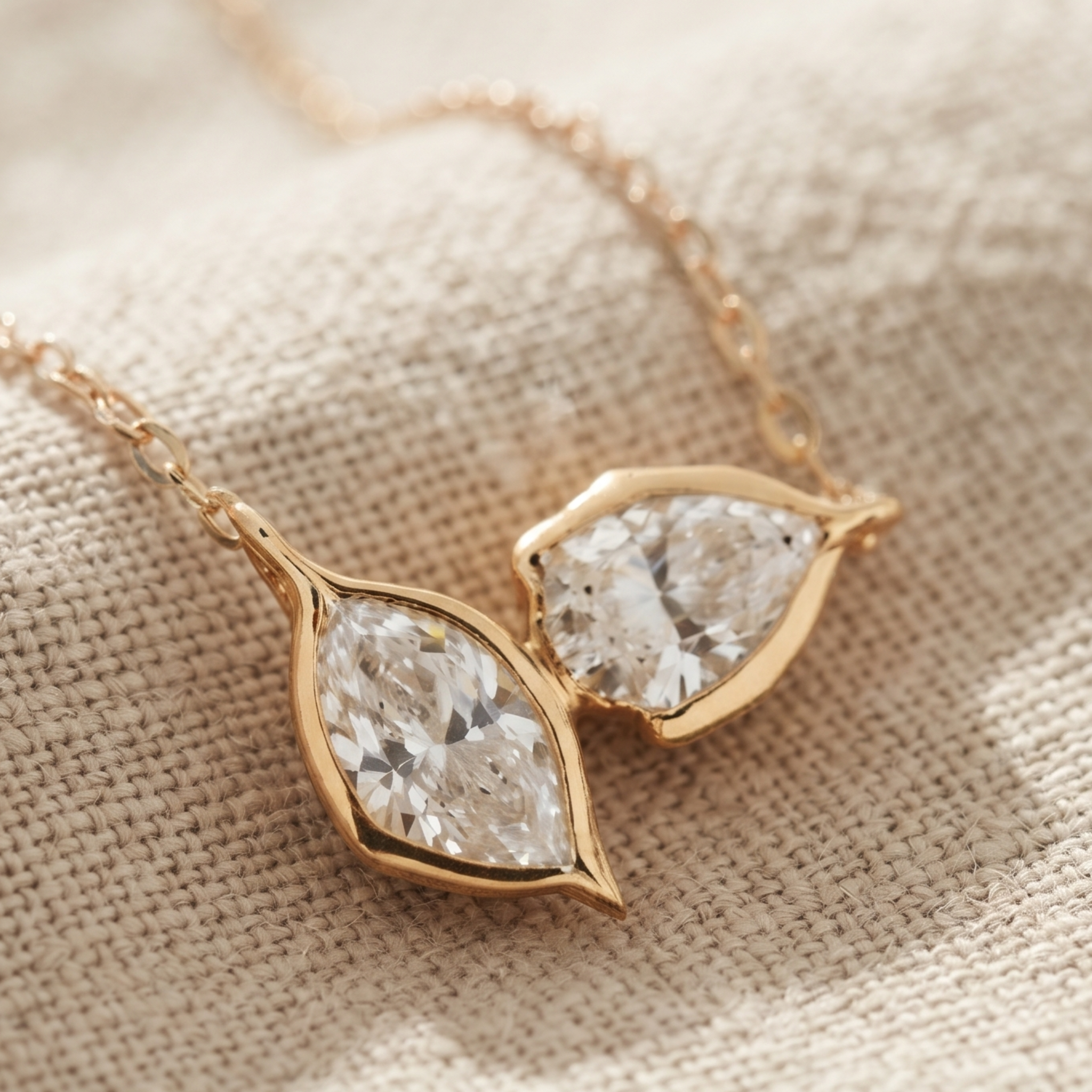 Twin Petal 2.05 CTW Pear & Marquise Diamond Leaf Necklace in 14K & 18K Gold