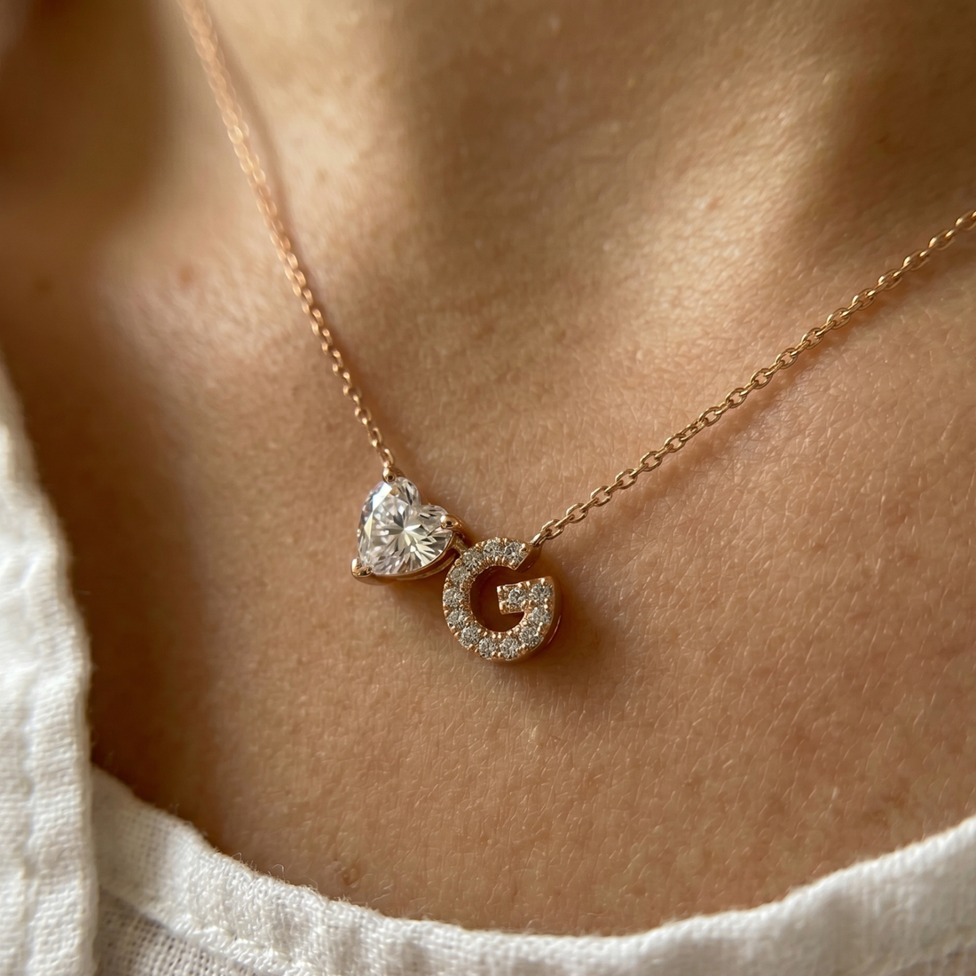 Amour Initial 1.15 CTW Heart Diamond & Custom Letter Necklace in 9K, 14K & 18K Gold