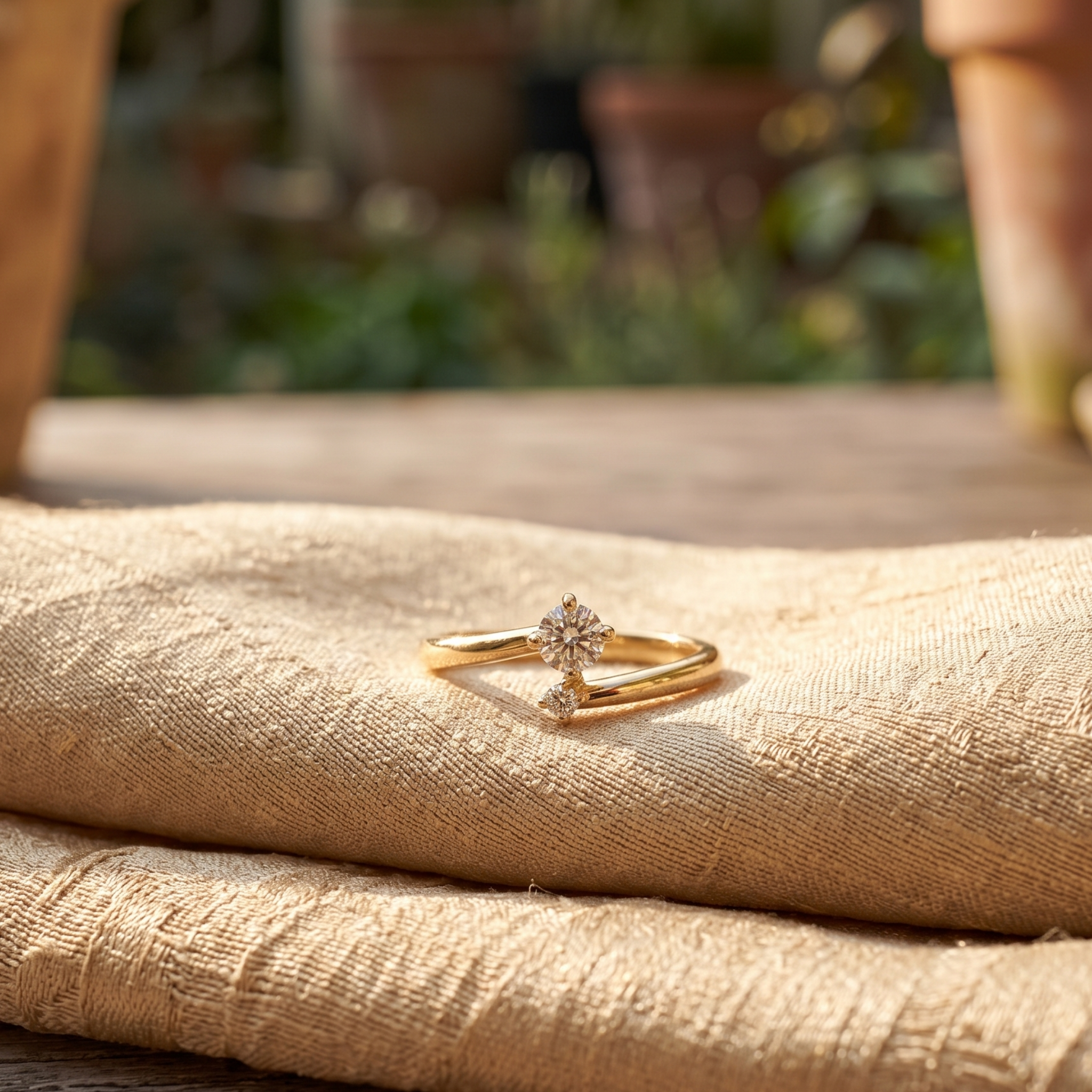Kiashaa Jewellery 0.275 CTW round diamond bypass ring in polished yellow gold.
