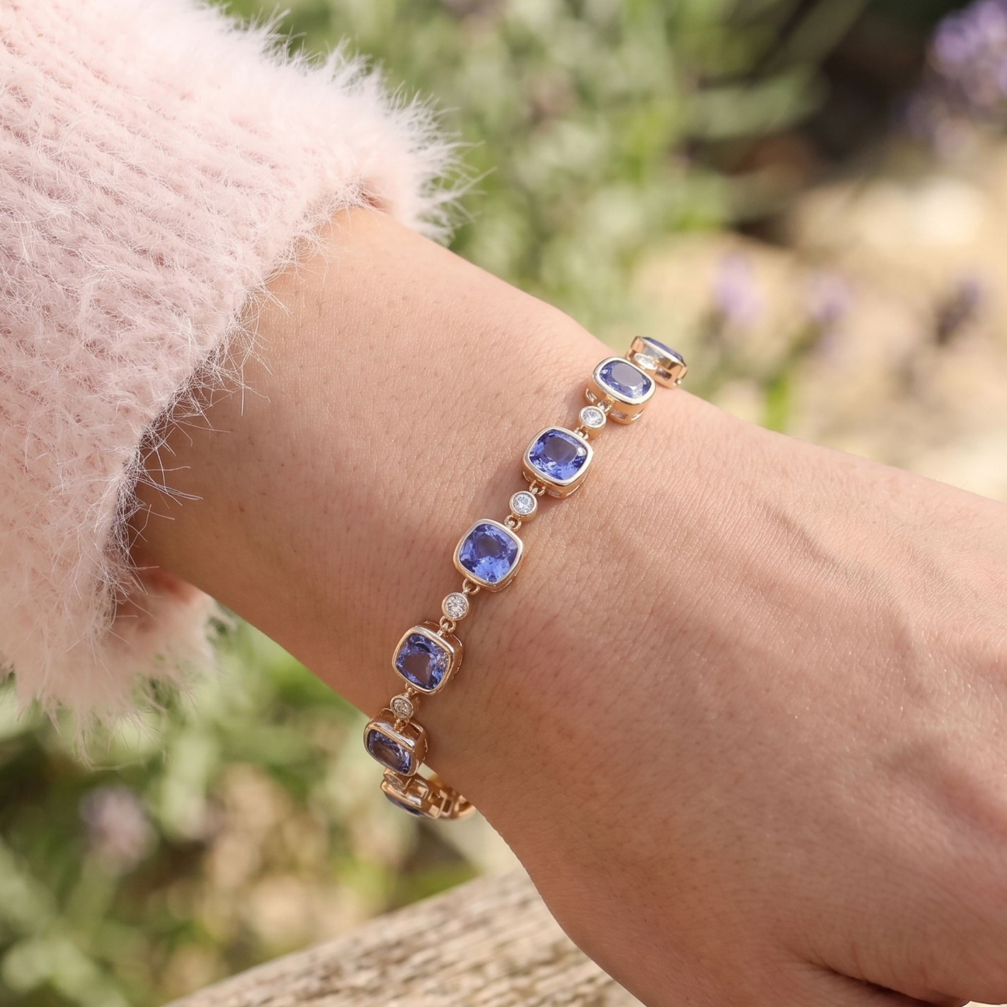 4.86 CTW Blue Sapphire & Lab-Grown Diamond Tennis Bracelet