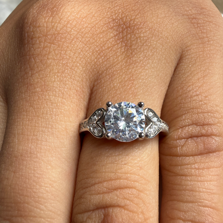 Round lab-grown diamond heart solitaire ring in white gold by Kiashaa Jewellery.