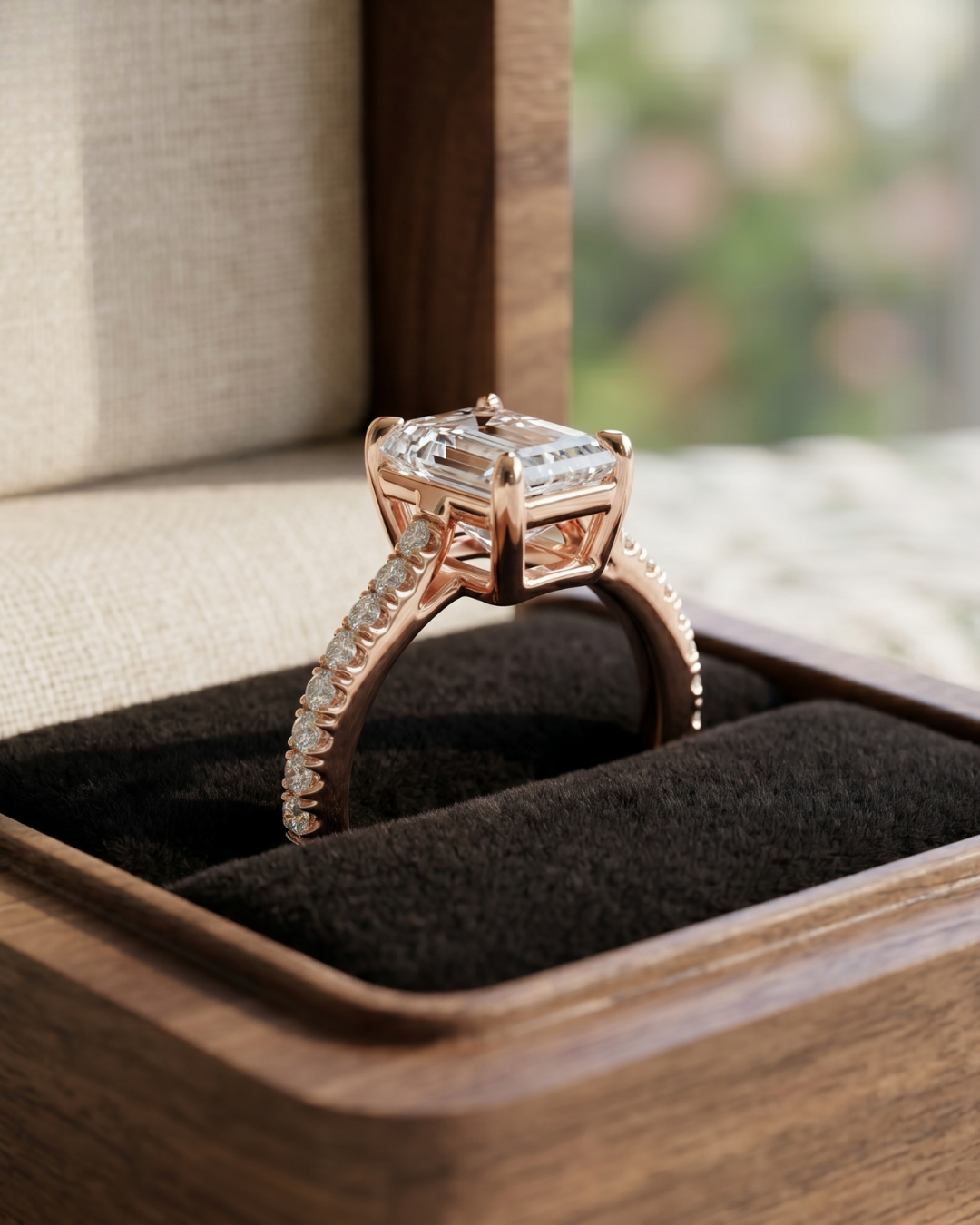 Luxury 2.304 CT emerald lab-grown diamond ring for women in rose gold.