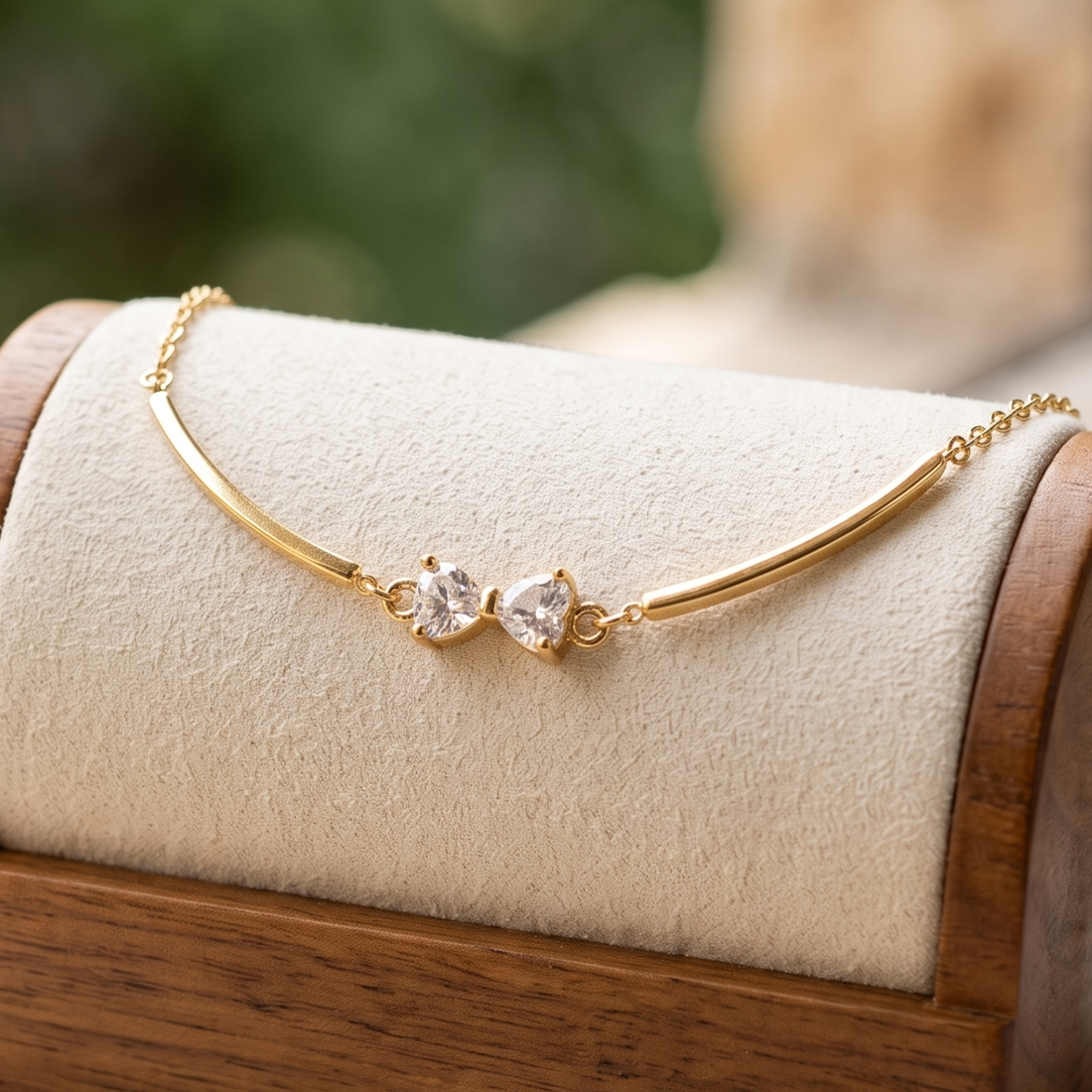 Kiashaa Jewellery 0.96 CTW twin heart diamond bracelet in polished rose gold.