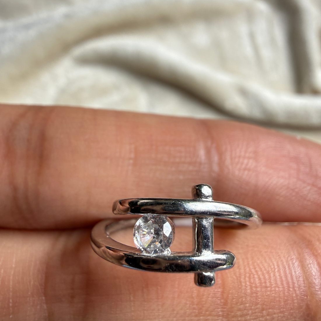 Modern round lab-grown diamond open ring in white gold by Kiashaa Jewellery.