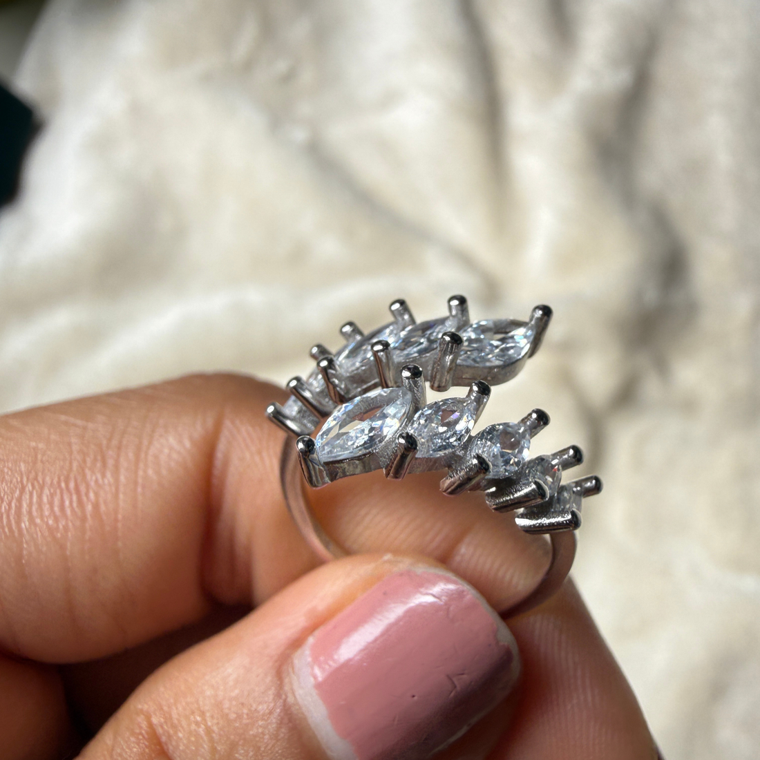 Ten marquise lab-grown diamond open wrap ring in white gold by Kiashaa Jewellery.