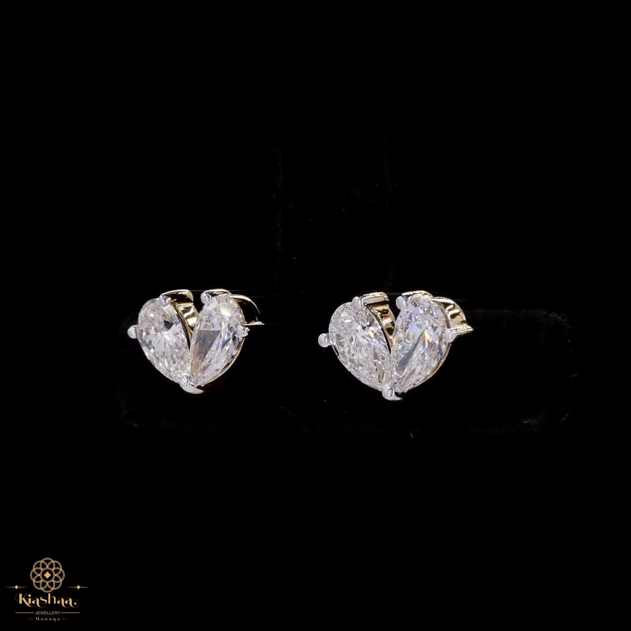 Double Pear Diamond Heart Stud Earrings in 9K, 14K & 18K Gold