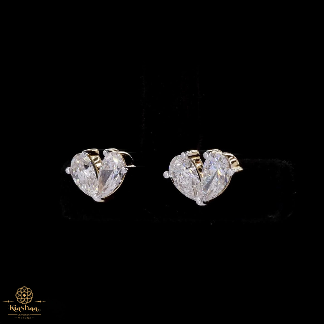Double Pear Diamond Heart Stud Earrings in 9K, 14K & 18K Gold
