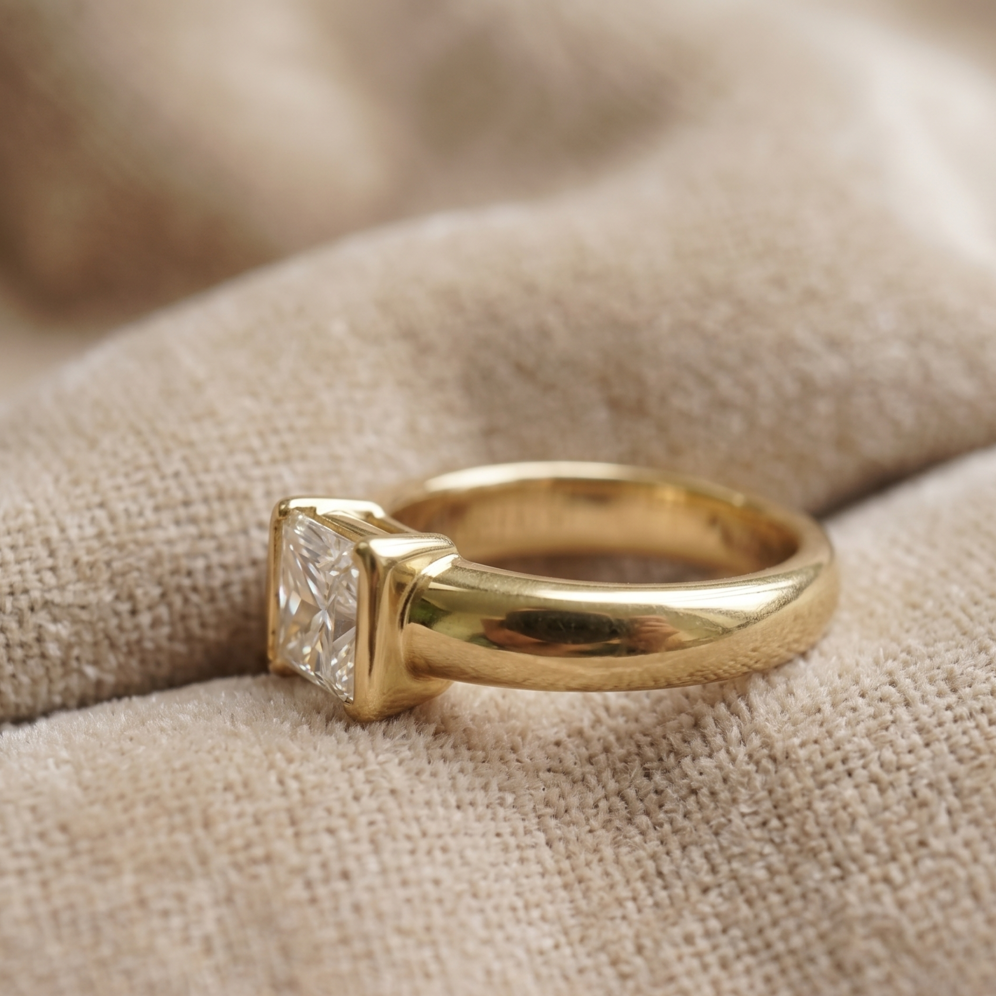 Kiashaa Jewellery 1.93 CT princess-cut solitaire ring in polished yellow gold.
