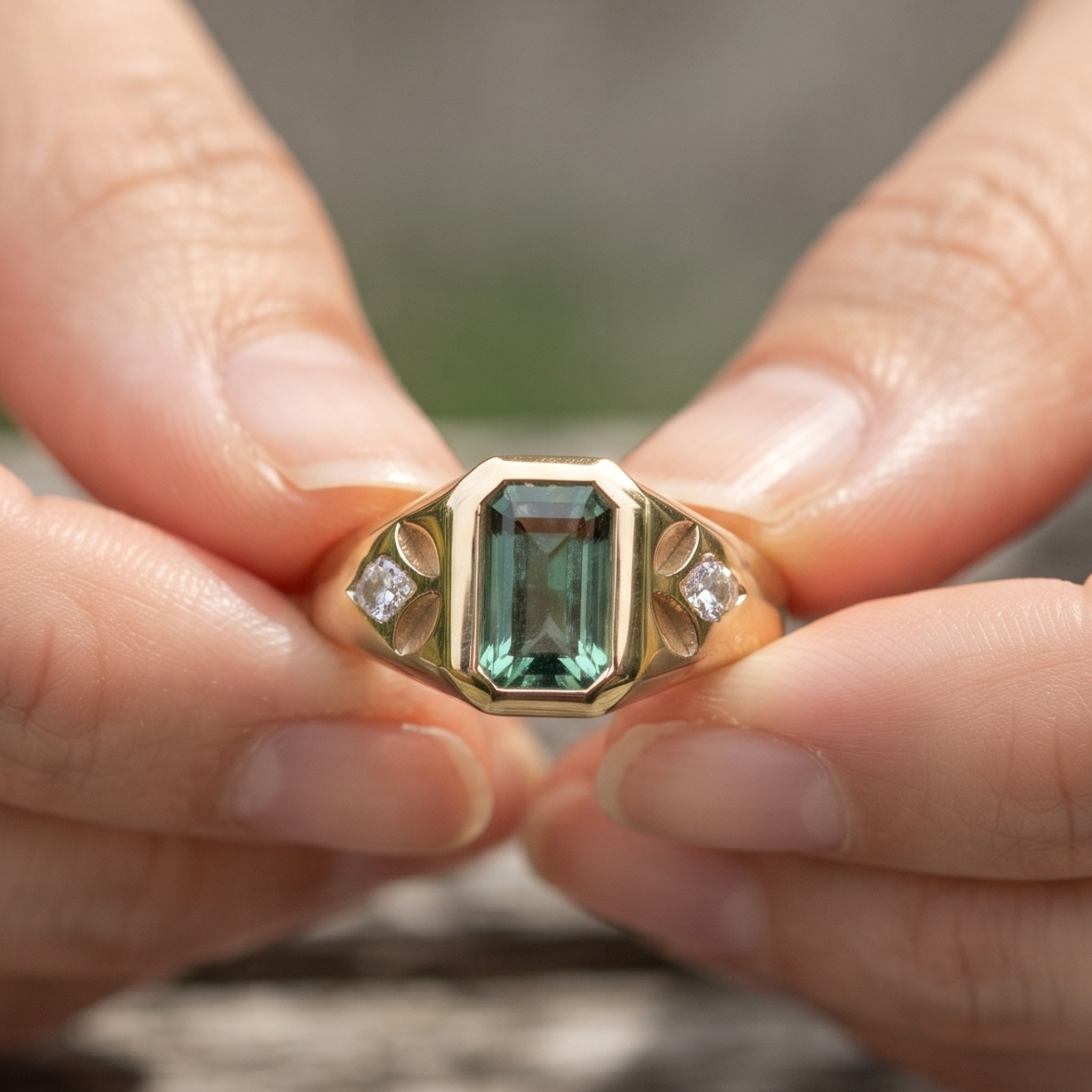 Verdant Signet 1.39 CTW Emerald & Side Diamond Ring in 9K, 14K & 18K Gold
