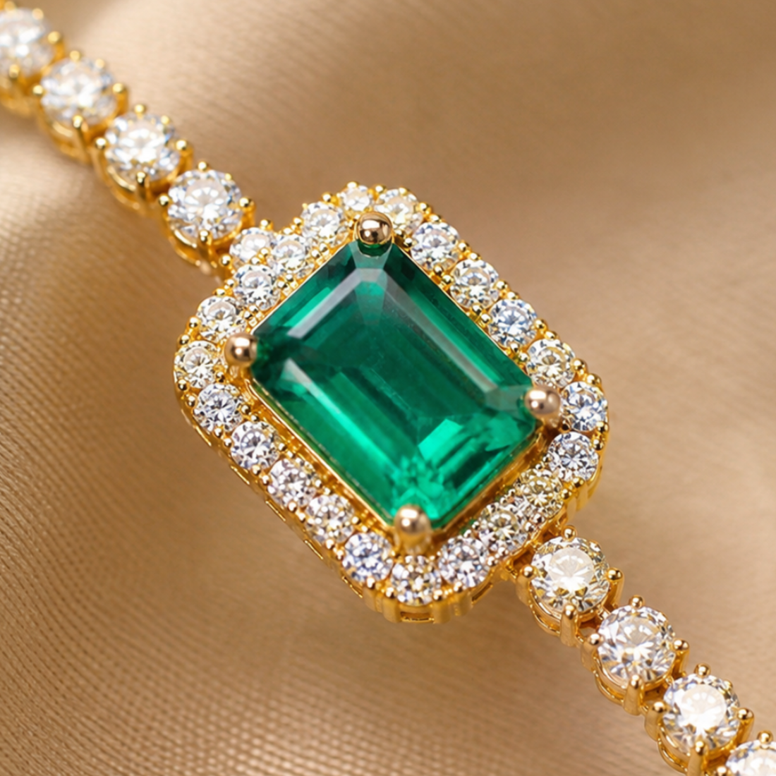 Emerald Majesty Green Gemstone & Diamond Tennis Bracelet