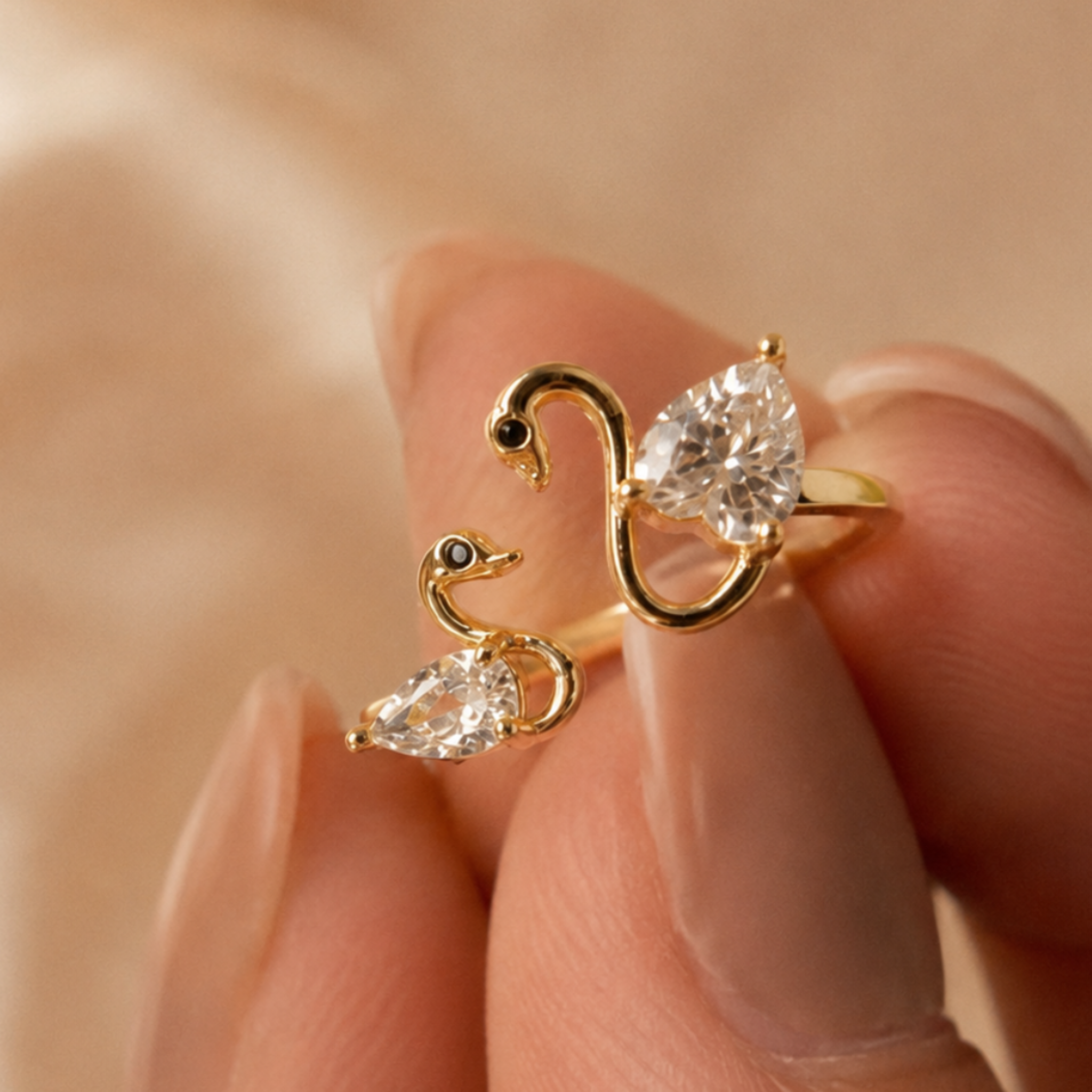 Swan Embrace 2.50 CTW lab-grown diamond ring by Kiashaa Jewellery with a 2 CT heart center and 0.50 CT pear side diamond.