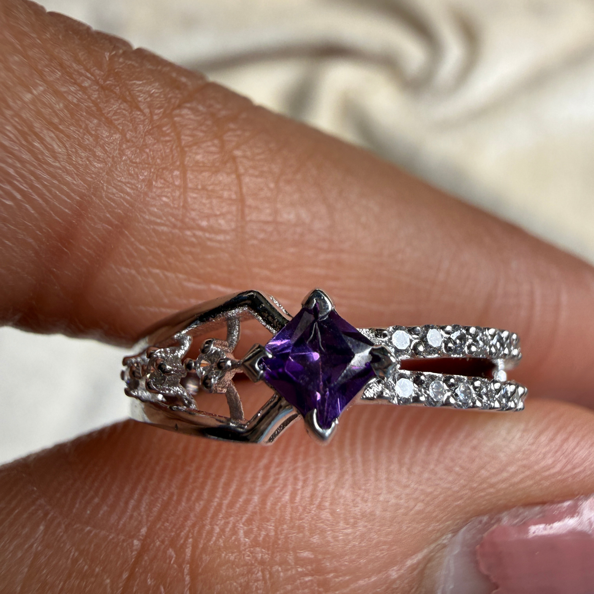Blue princess-cut gemstone and lab-grown diamond ring by Kiashaa Jewellery.