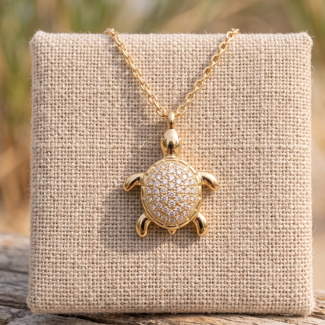 Kiashaa Jewellery 0.37 CTW diamond turtle pendant necklace in polished yellow gold.
