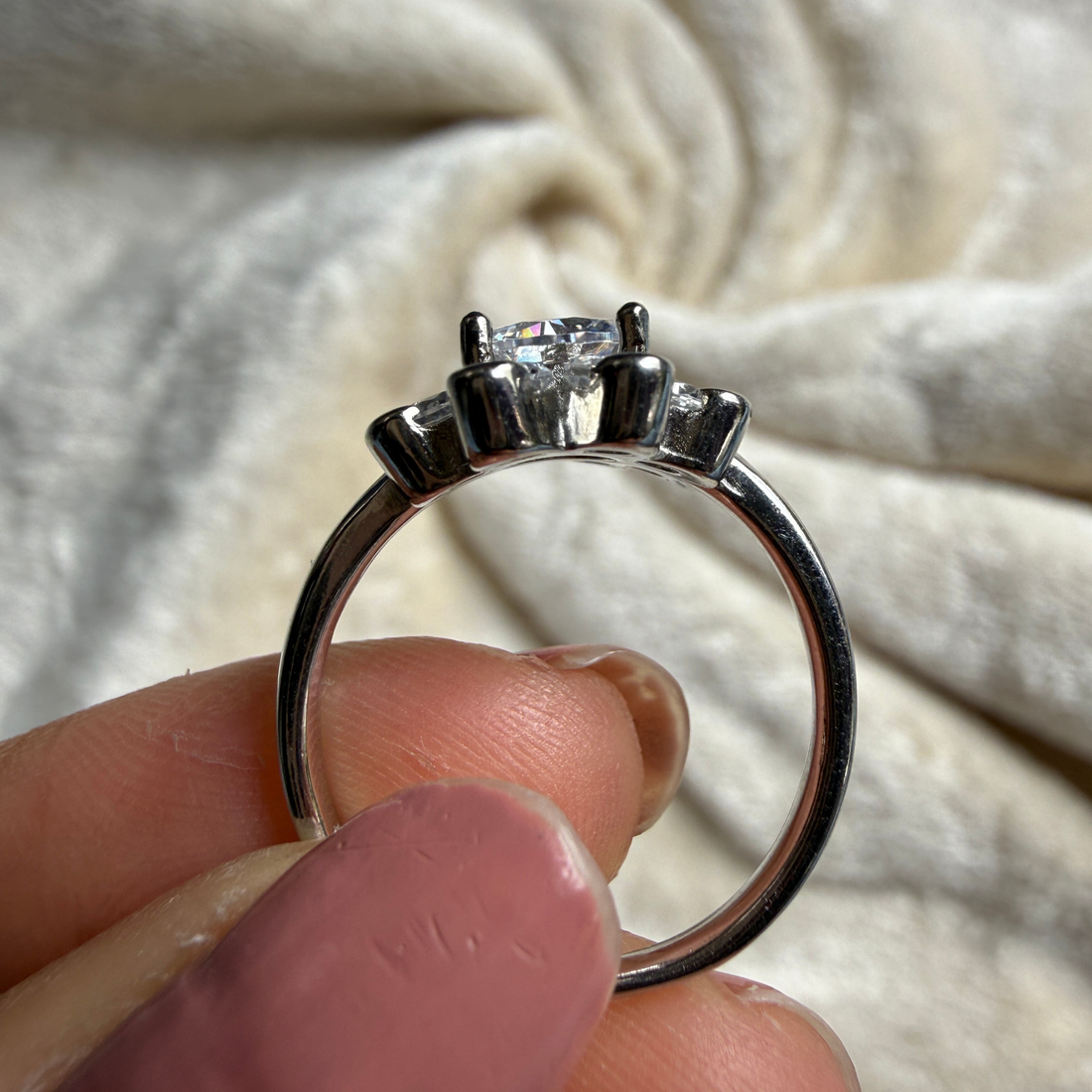 Round floral lab-grown diamond cluster ring in white gold by Kiashaa Jewellery.