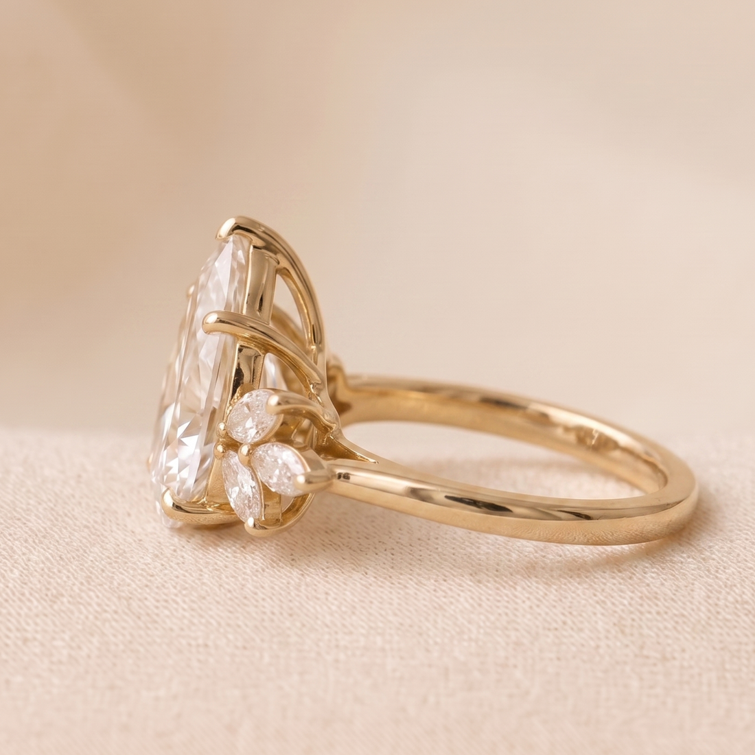 Seven diamond floral engagement ring in 9K 14K and 18K gold