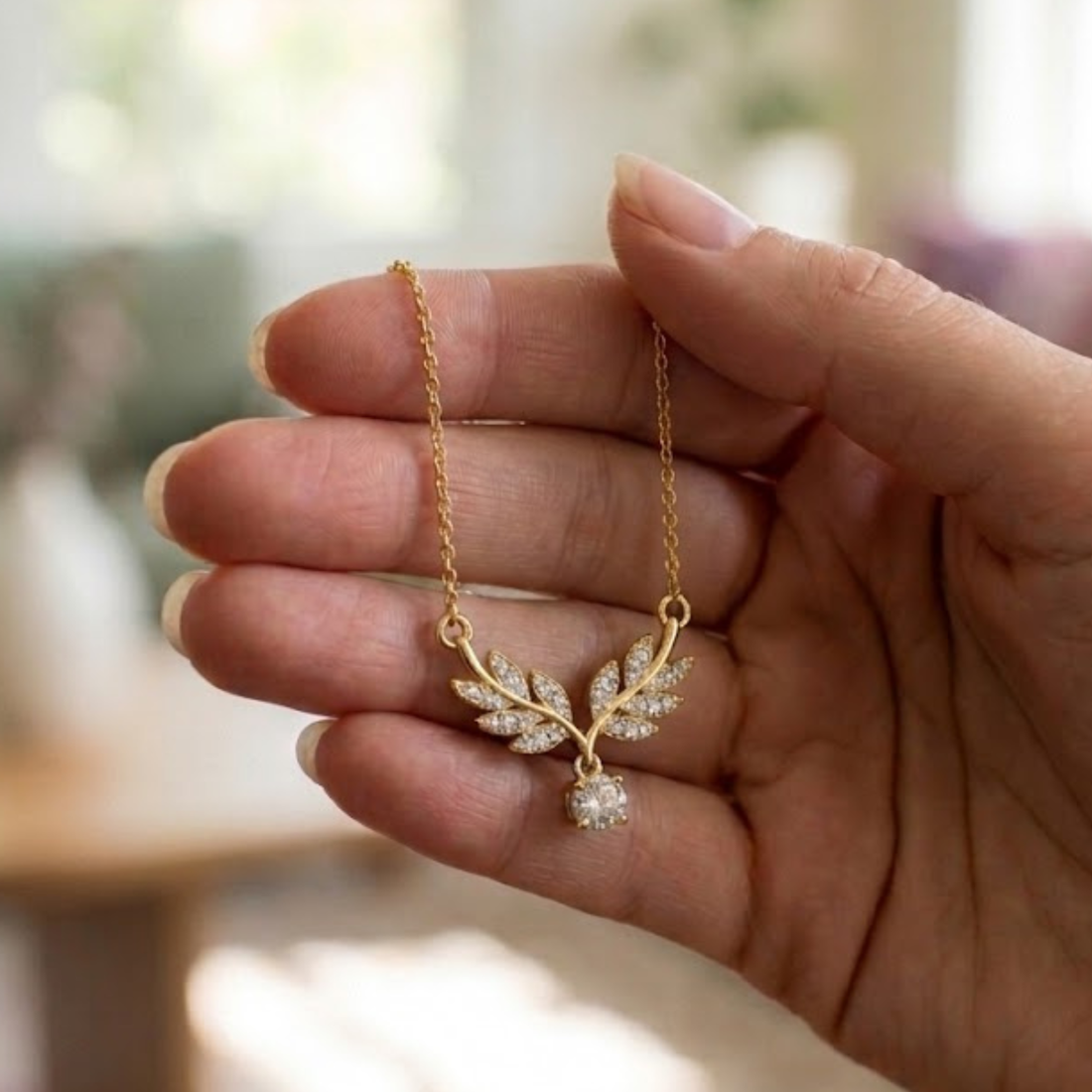 Eternal Laurel 0.27 CTW Diamond Leaf Necklace in 9K, 14K & 18K Gold
