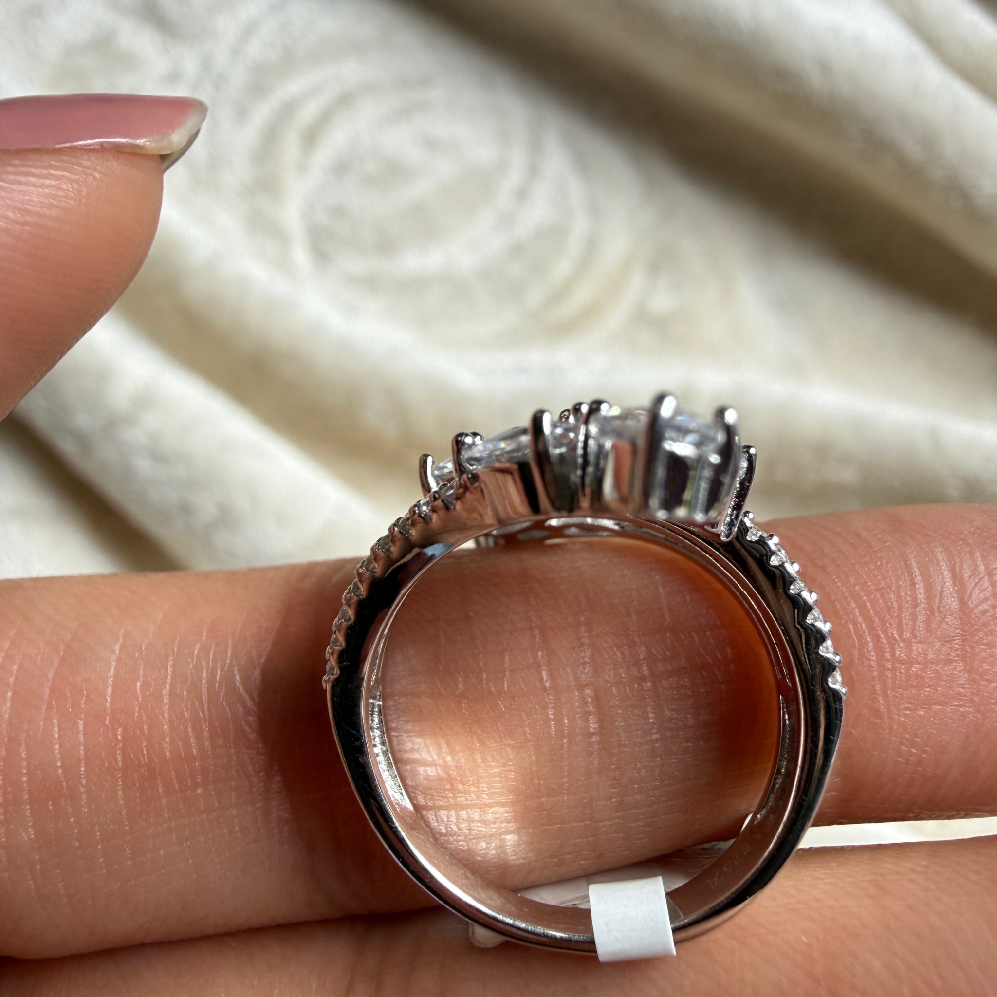 Pear leaf lab-grown diamond wrap ring in white gold by Kiashaa Jewellery.