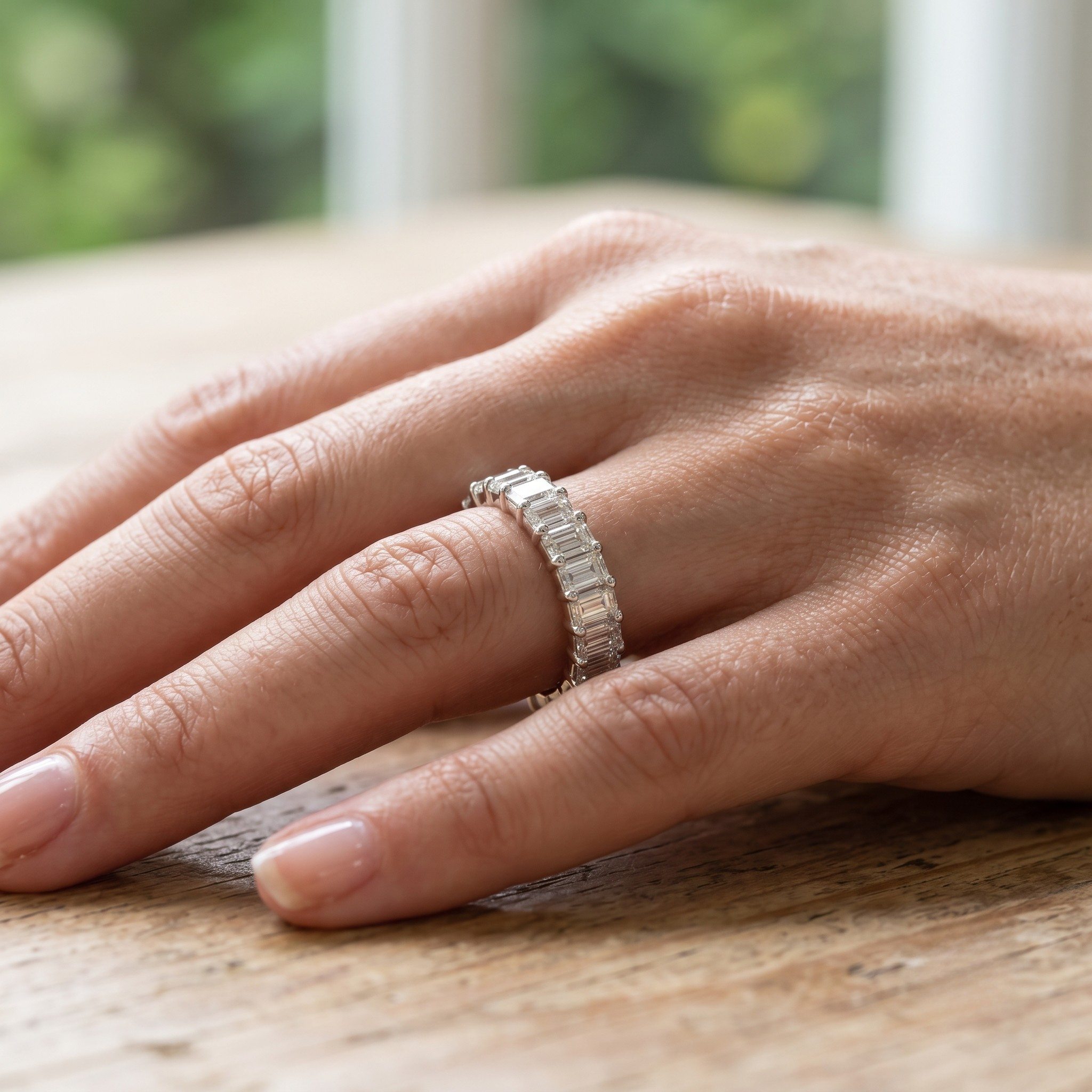 Made-to-order 11 stone emerald cut diamond anniversary ring