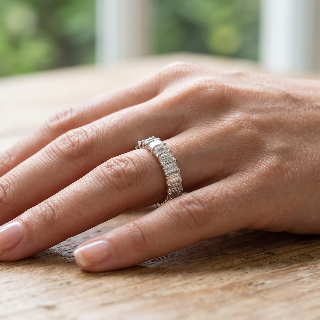 Made-to-order 11 stone emerald cut diamond anniversary ring
