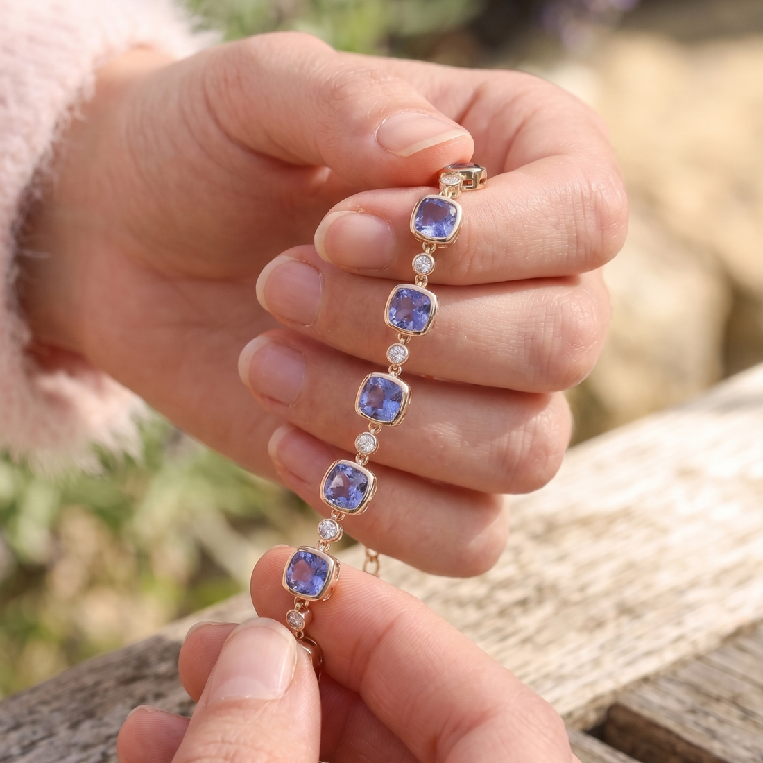 4.86 CTW Blue Sapphire & Lab-Grown Diamond Tennis Bracelet