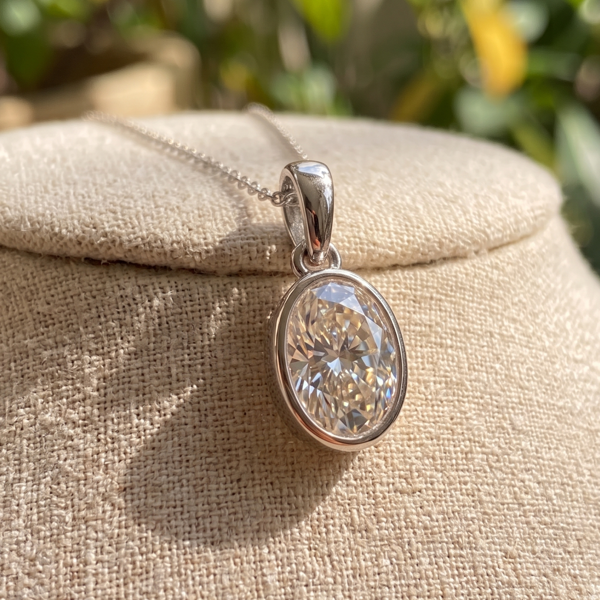 Lumière Oval 3 CT Diamond Bezel Pendant Necklace in 9K, 14K & 18K Gold