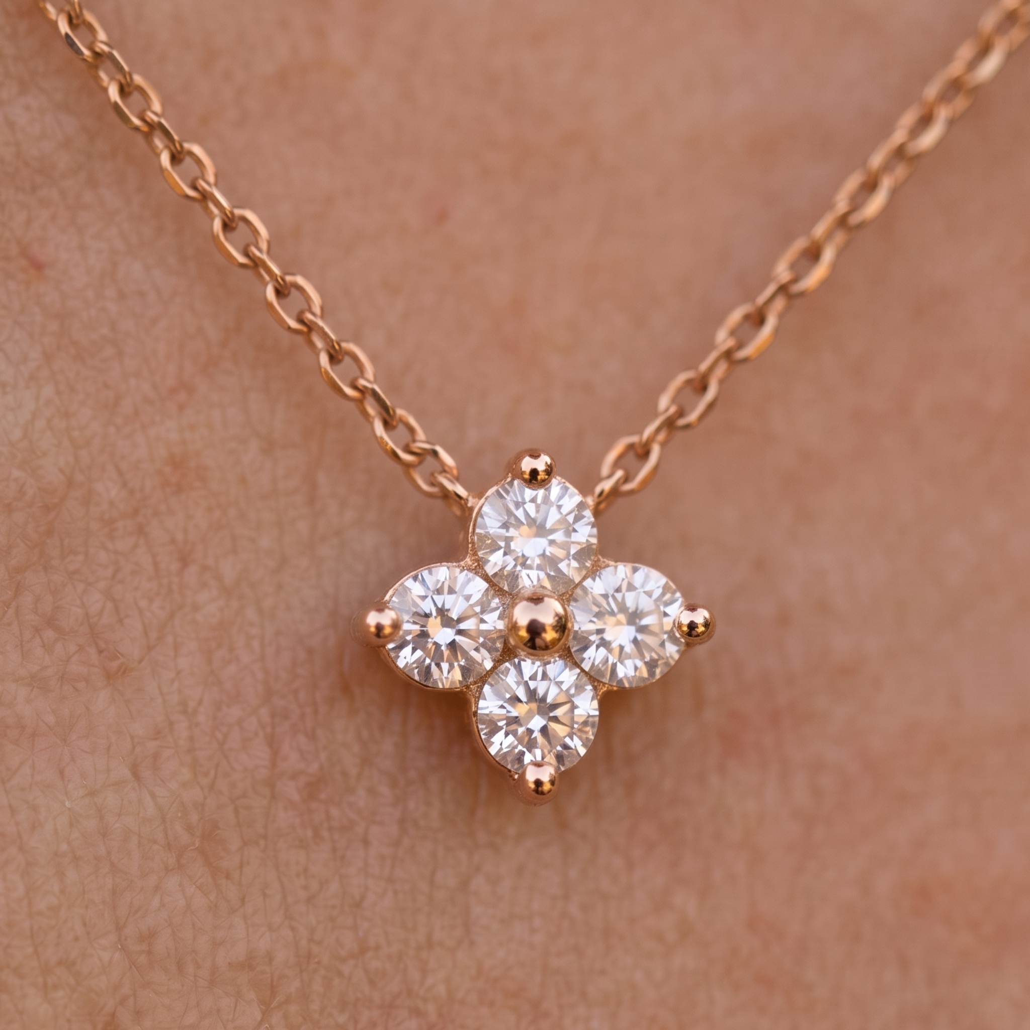 Kiashaa Jewellery 0.14 CTW round diamond flower necklace in polished yellow gold.